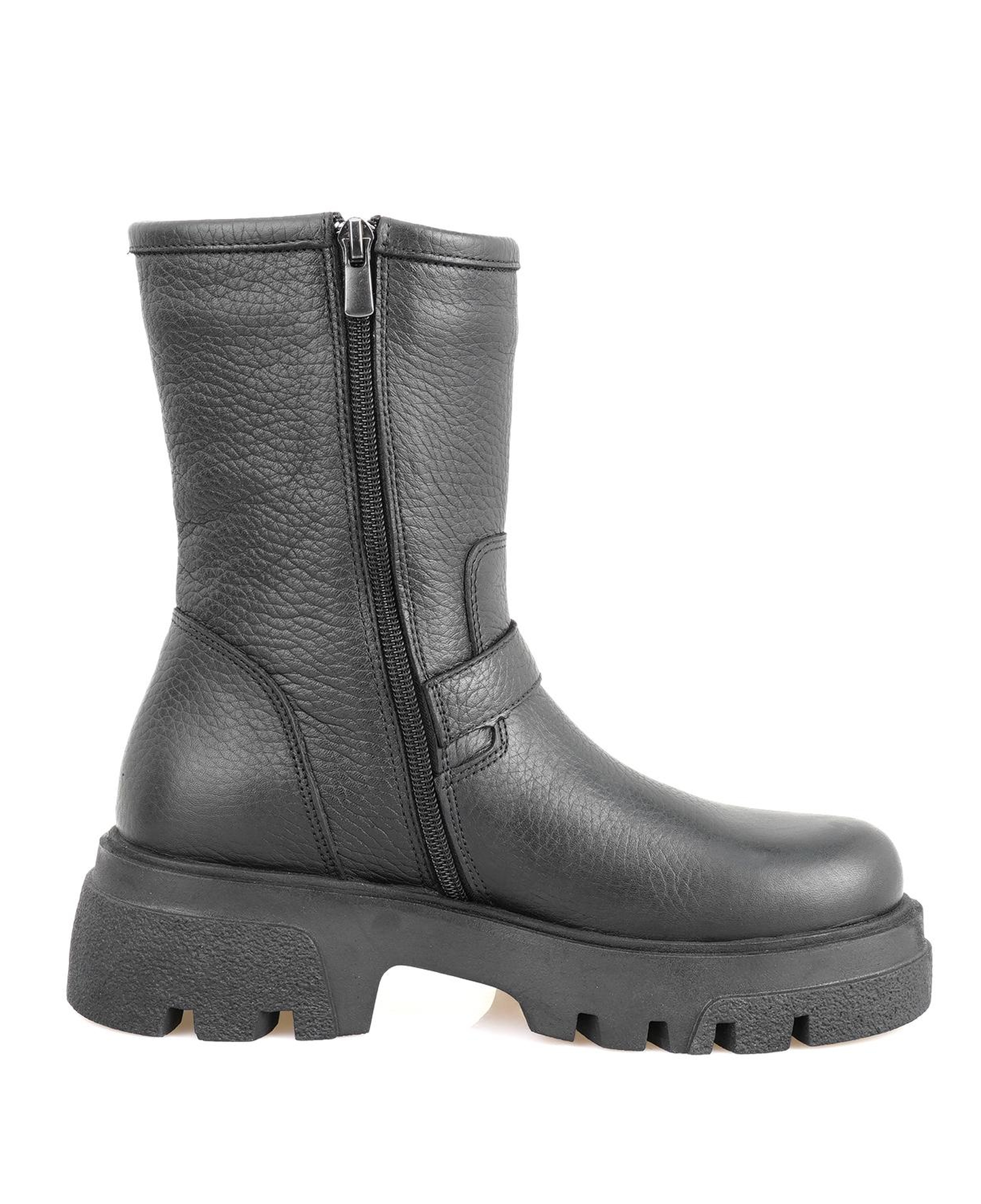 Kadın Siyah Fermuarlı Deri Bot