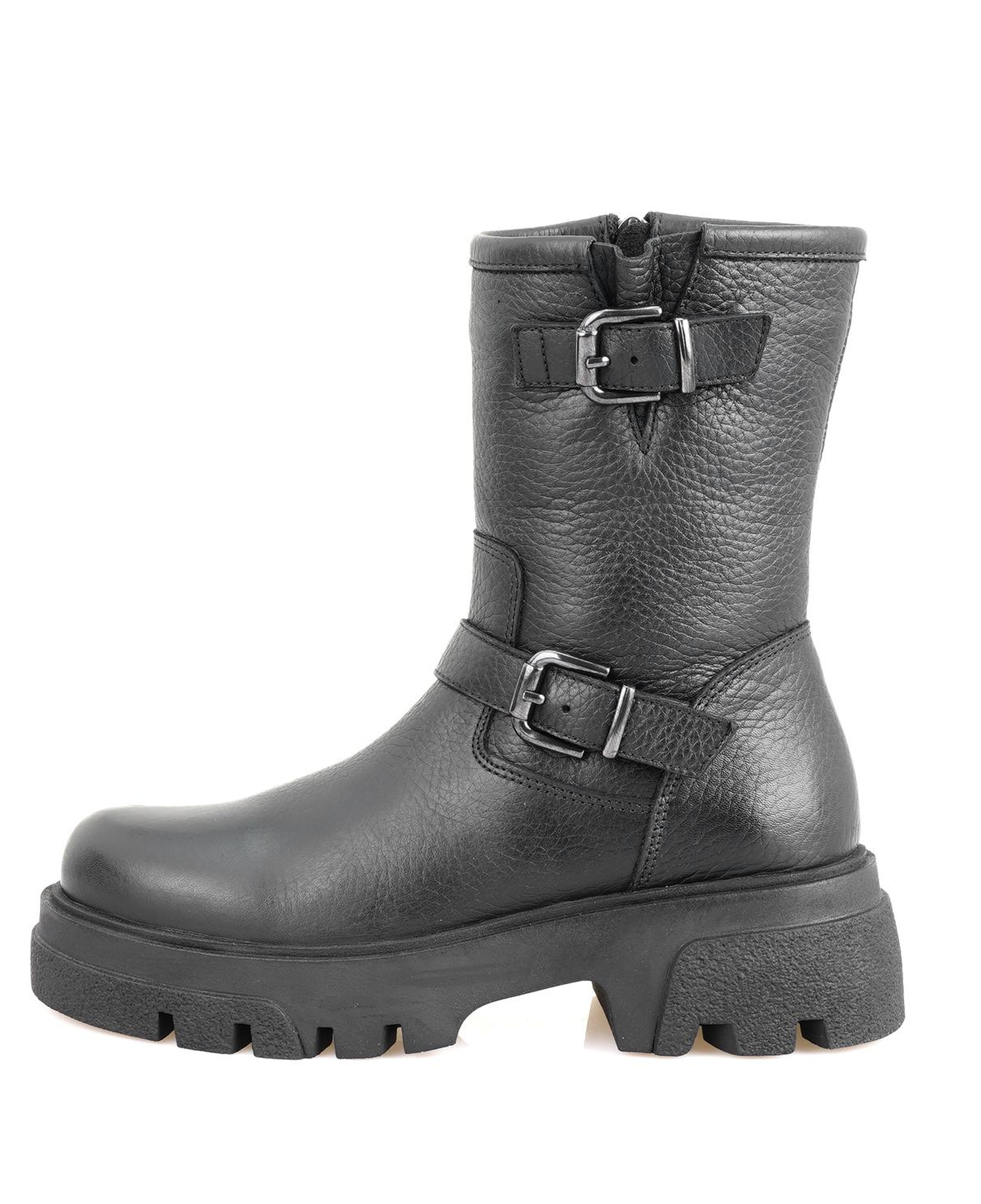 Kadın Siyah Fermuarlı Deri Bot