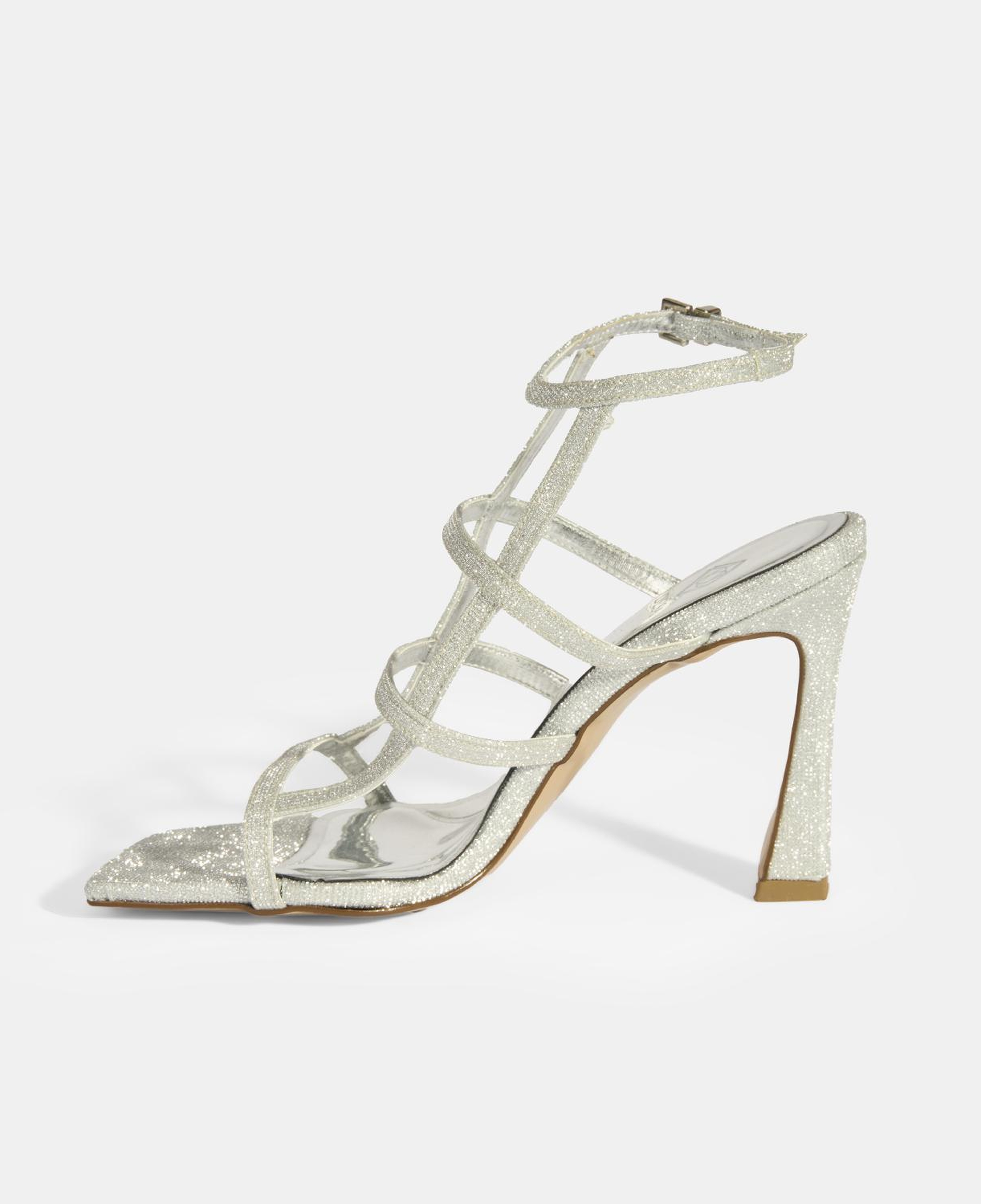 Kadın Gümüş Toka Detaylı Topuklu Abiye Sandalet