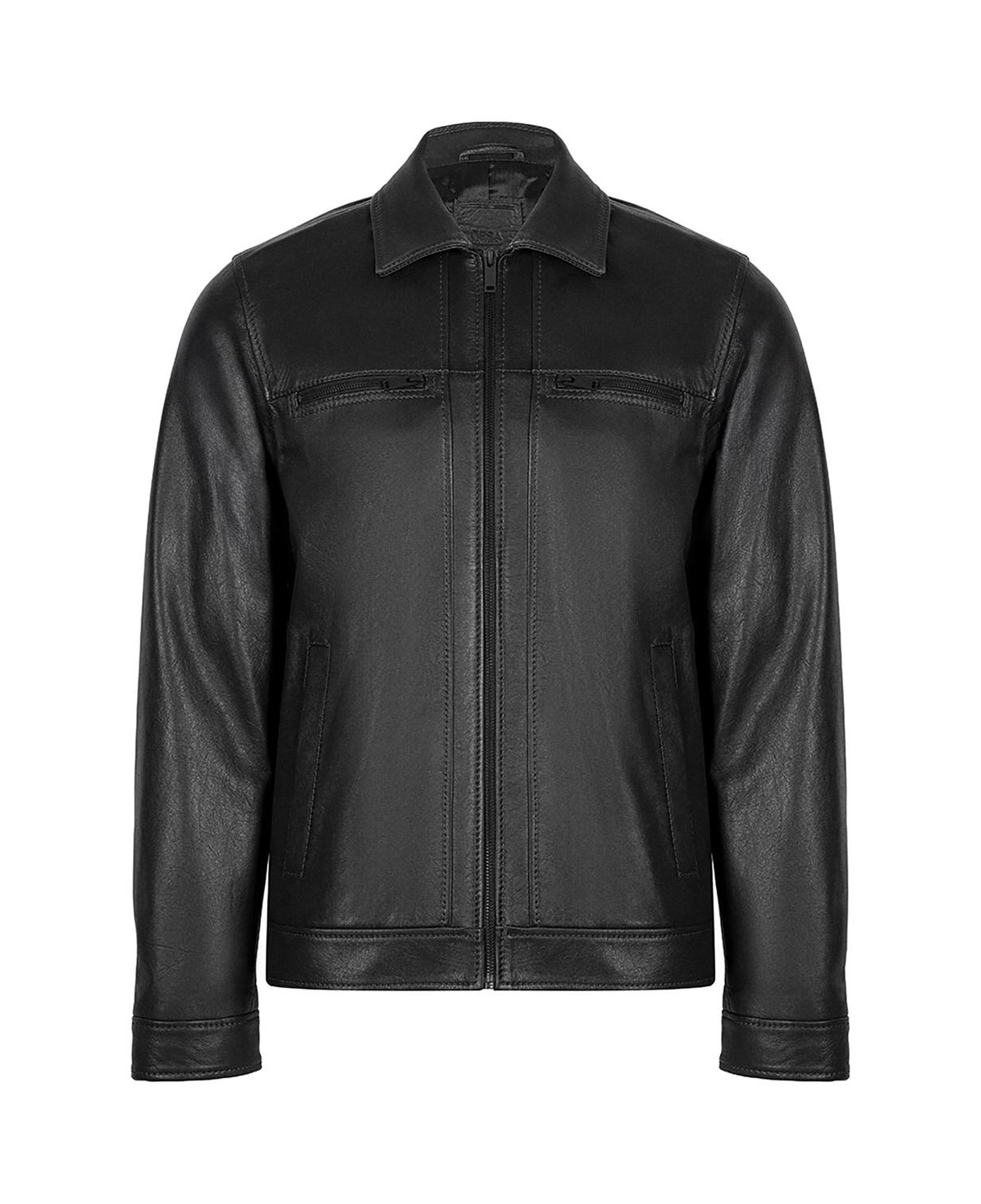 Erkek Siyah Gömlek Yakalı Deri Ceket