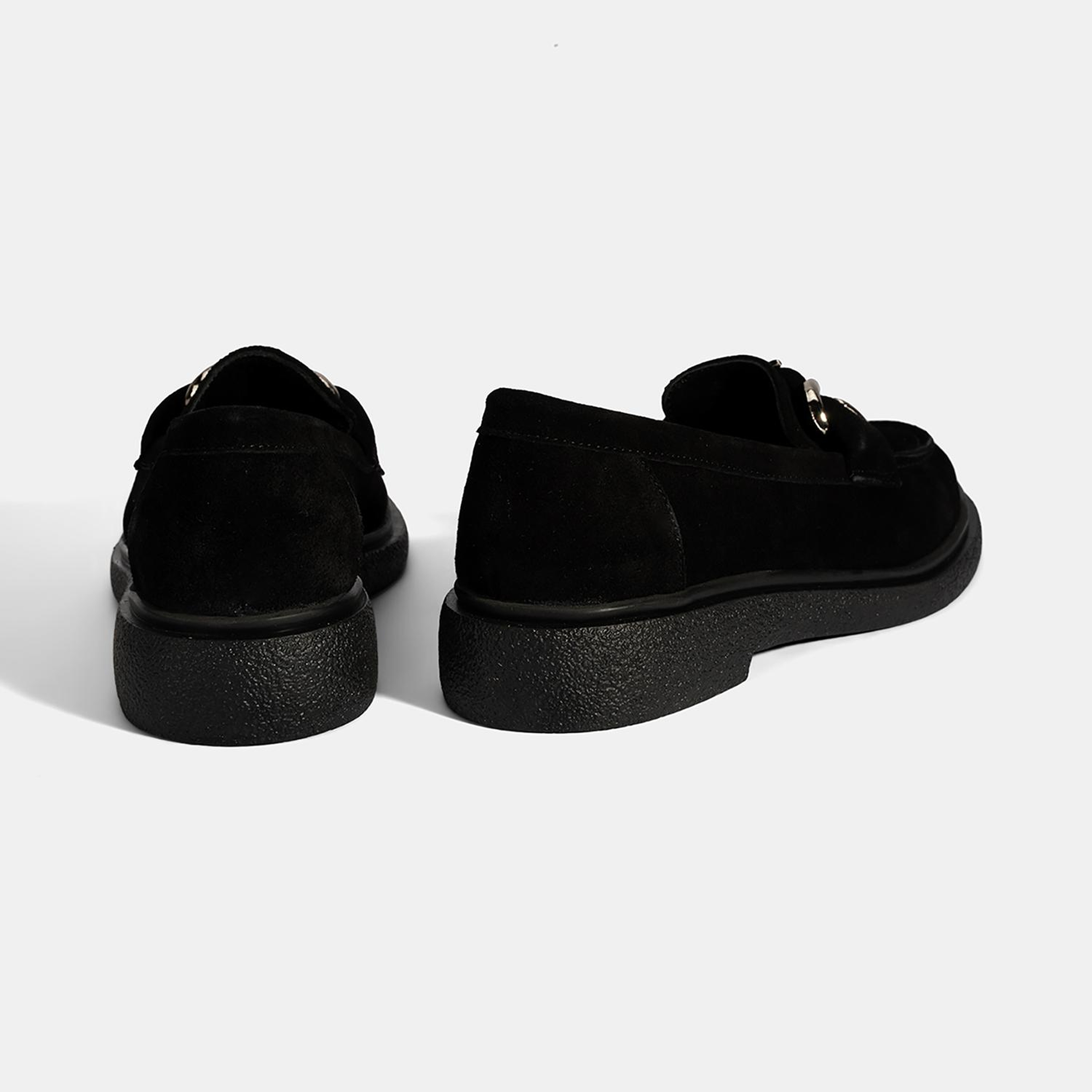 Kadın Siyah Metal Toka Detaylı Süet Loafer