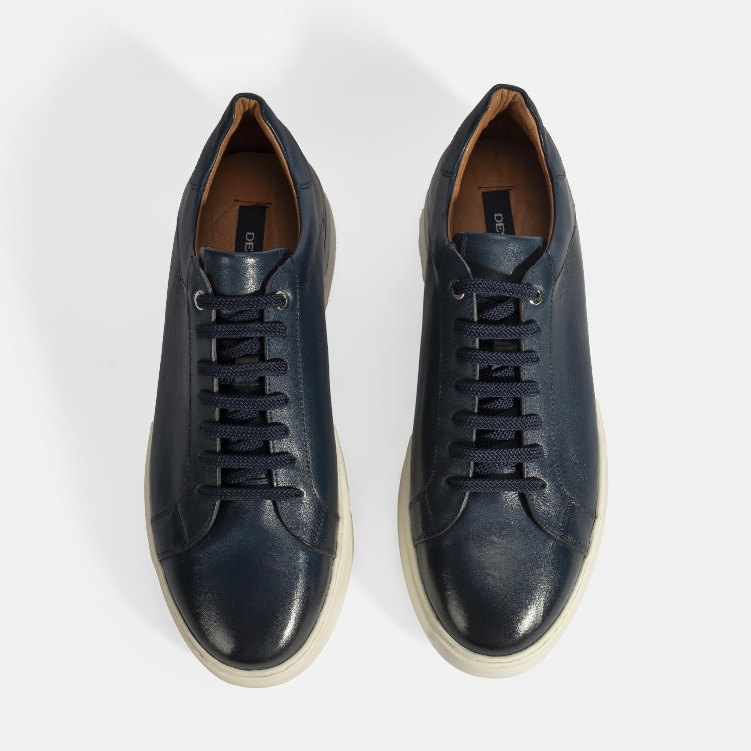 Erkek Lacivert Bağcıklı Deri Günlük Ayakkabı