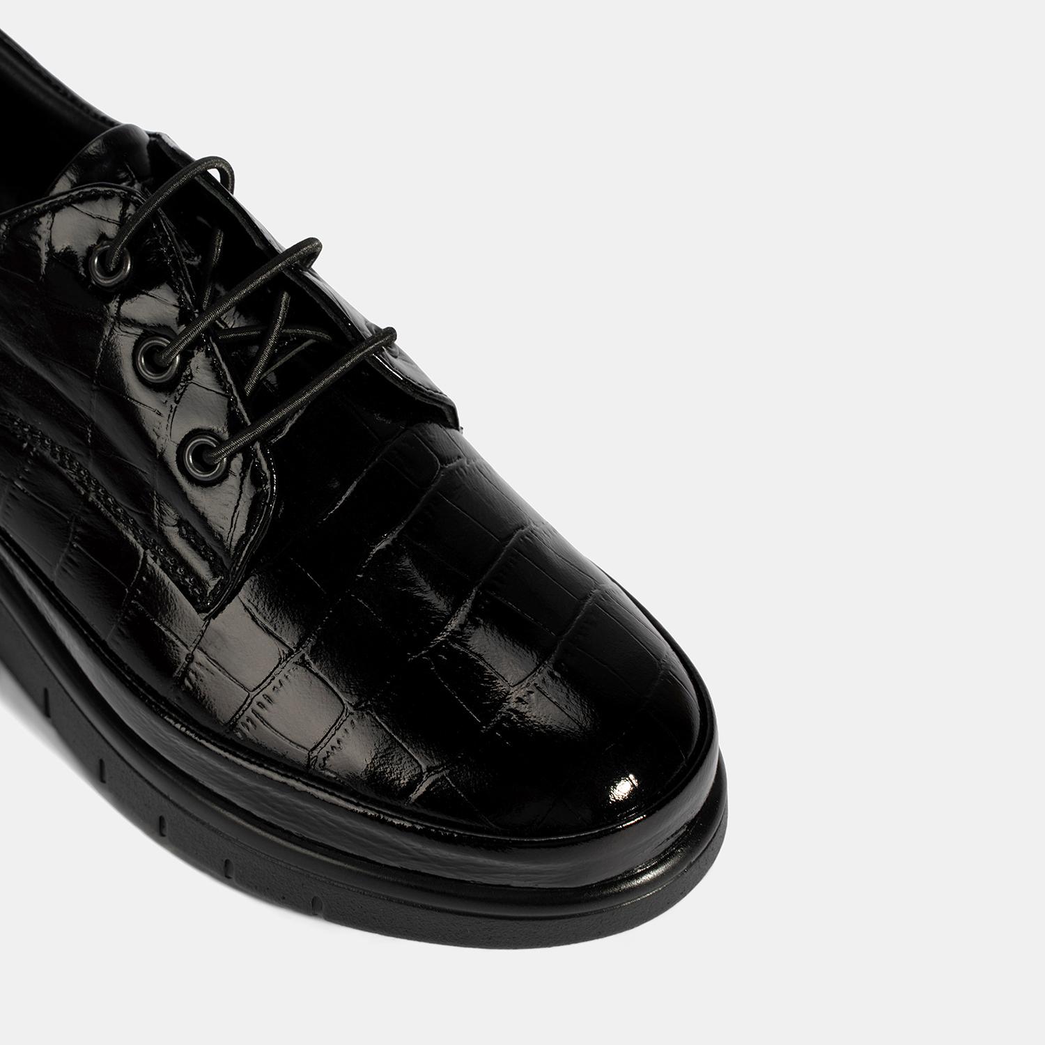 Kadın Siyah Kroko Baskılı DesaComfort Günlük Deri Ayakkabı