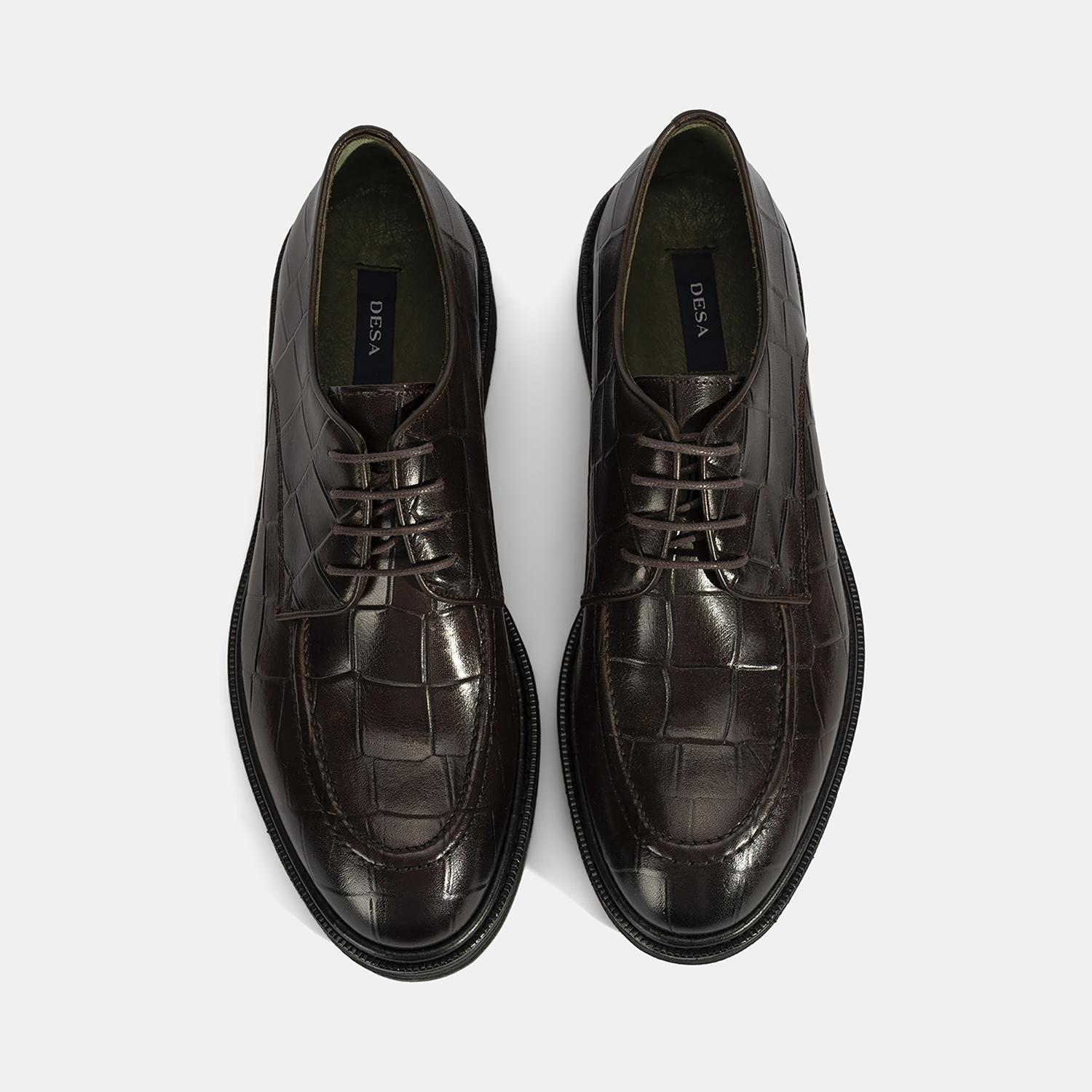 Erkek Kahve Bağcıklı Kroko Baskılı Deri Klasik Ayakkabı