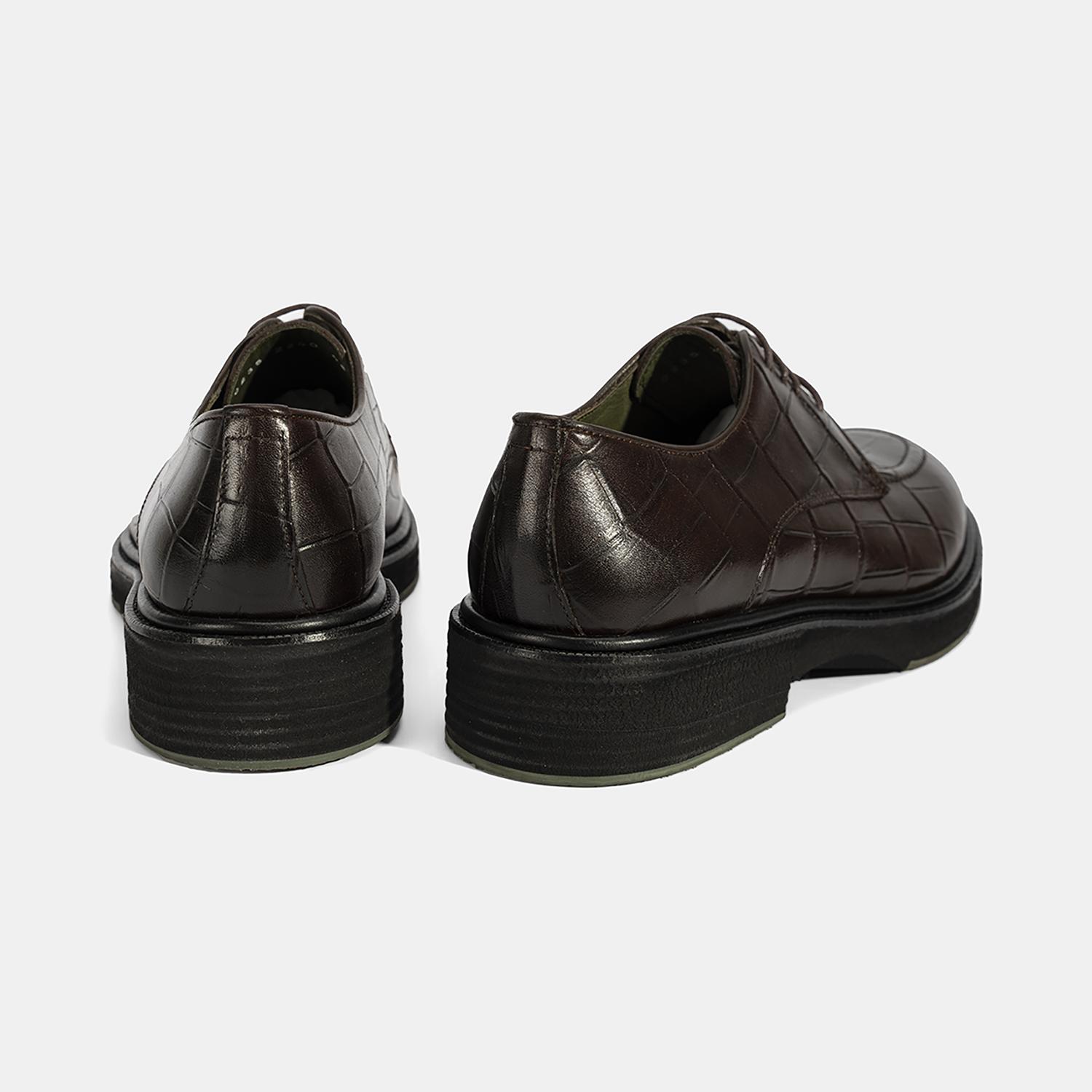 Erkek Kahve Bağcıklı Kroko Baskılı Deri Klasik Ayakkabı
