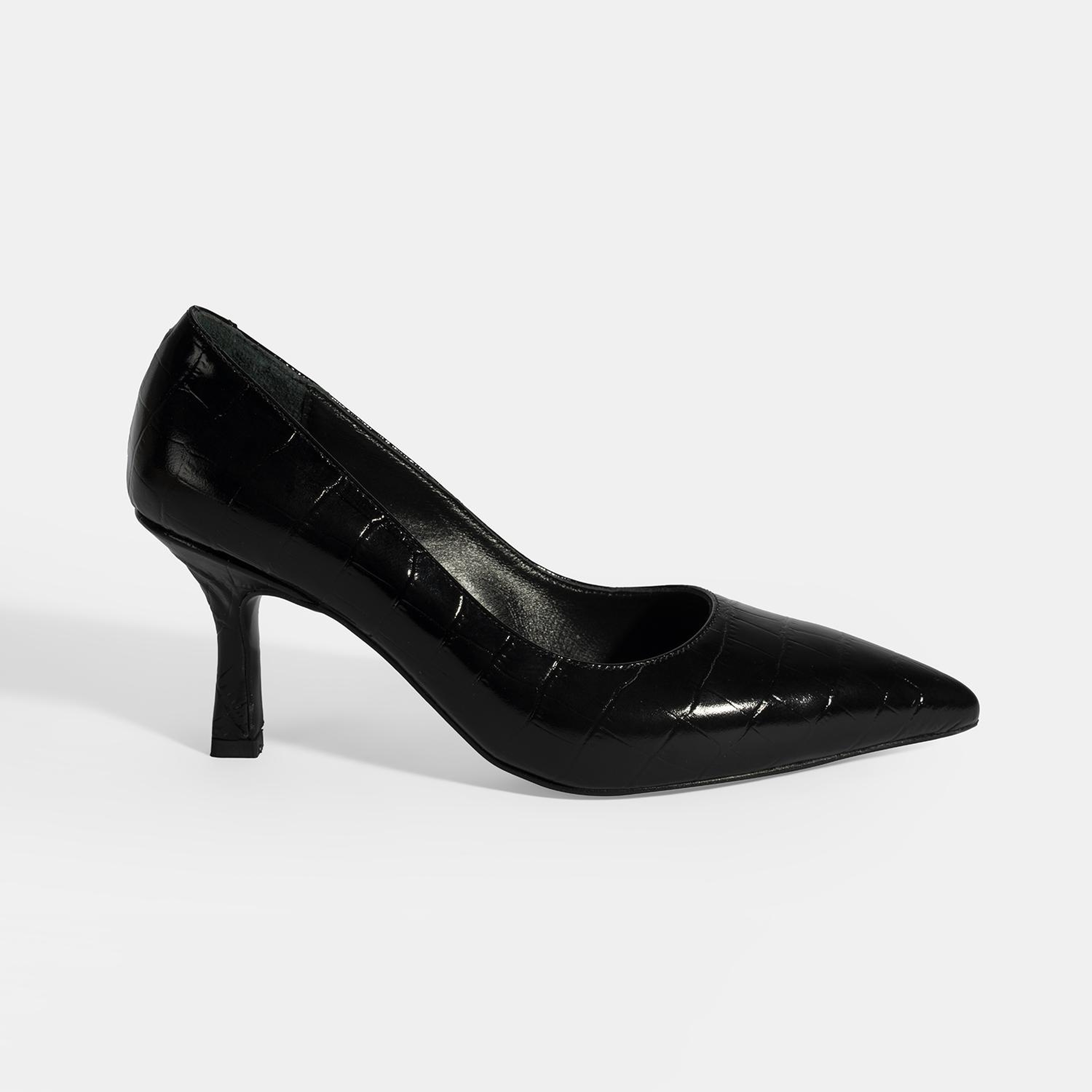 Kadın Siyah Kroko Baskılı Deri Stiletto