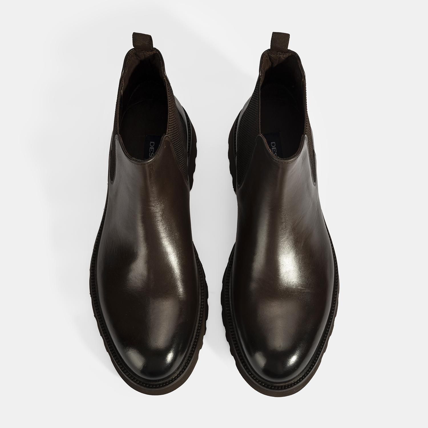 Erkek Kahve Lastik Detaylı Deri Bot