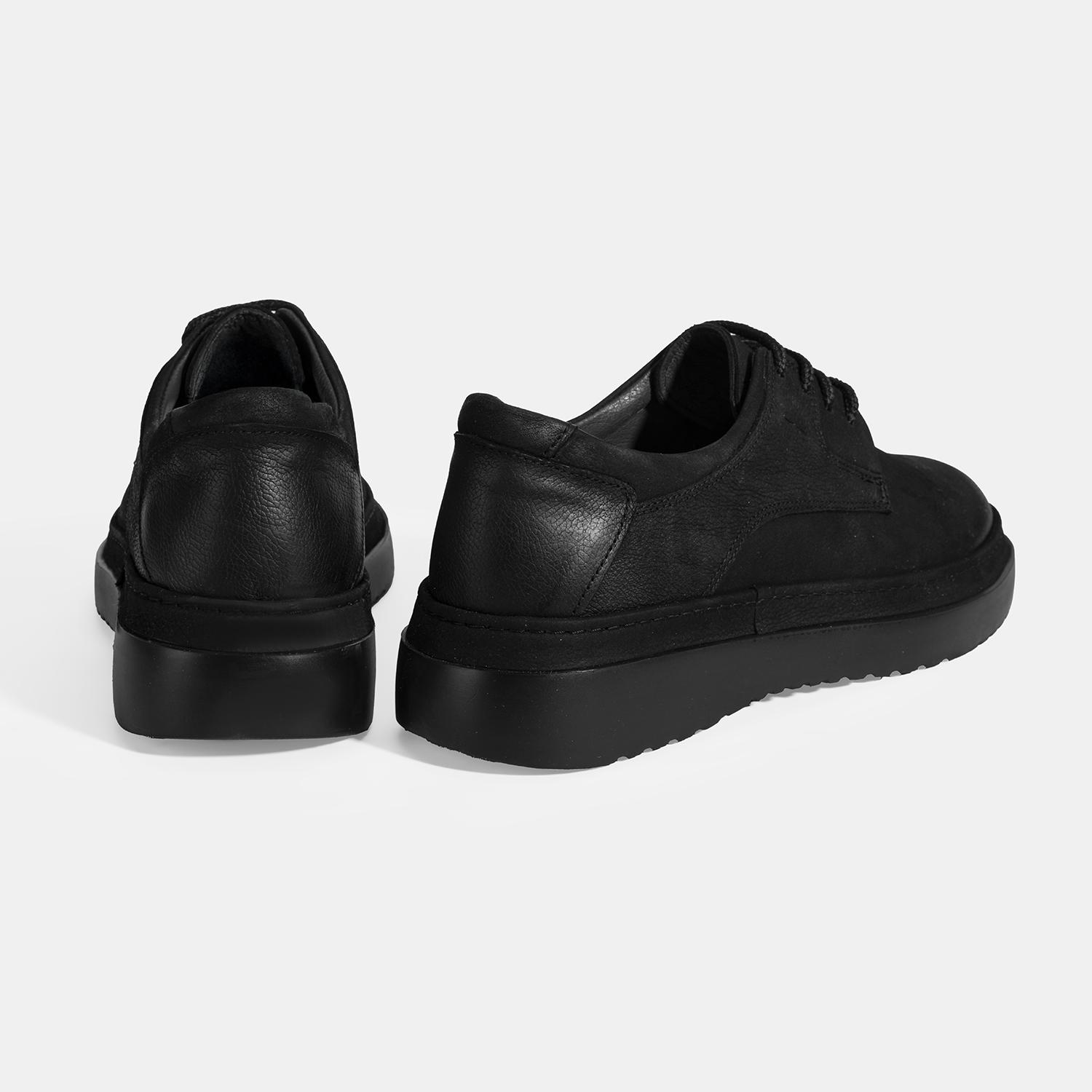 Erkek Siyah Bağcıklı Günlük Nubuk Deri Ayakkabı