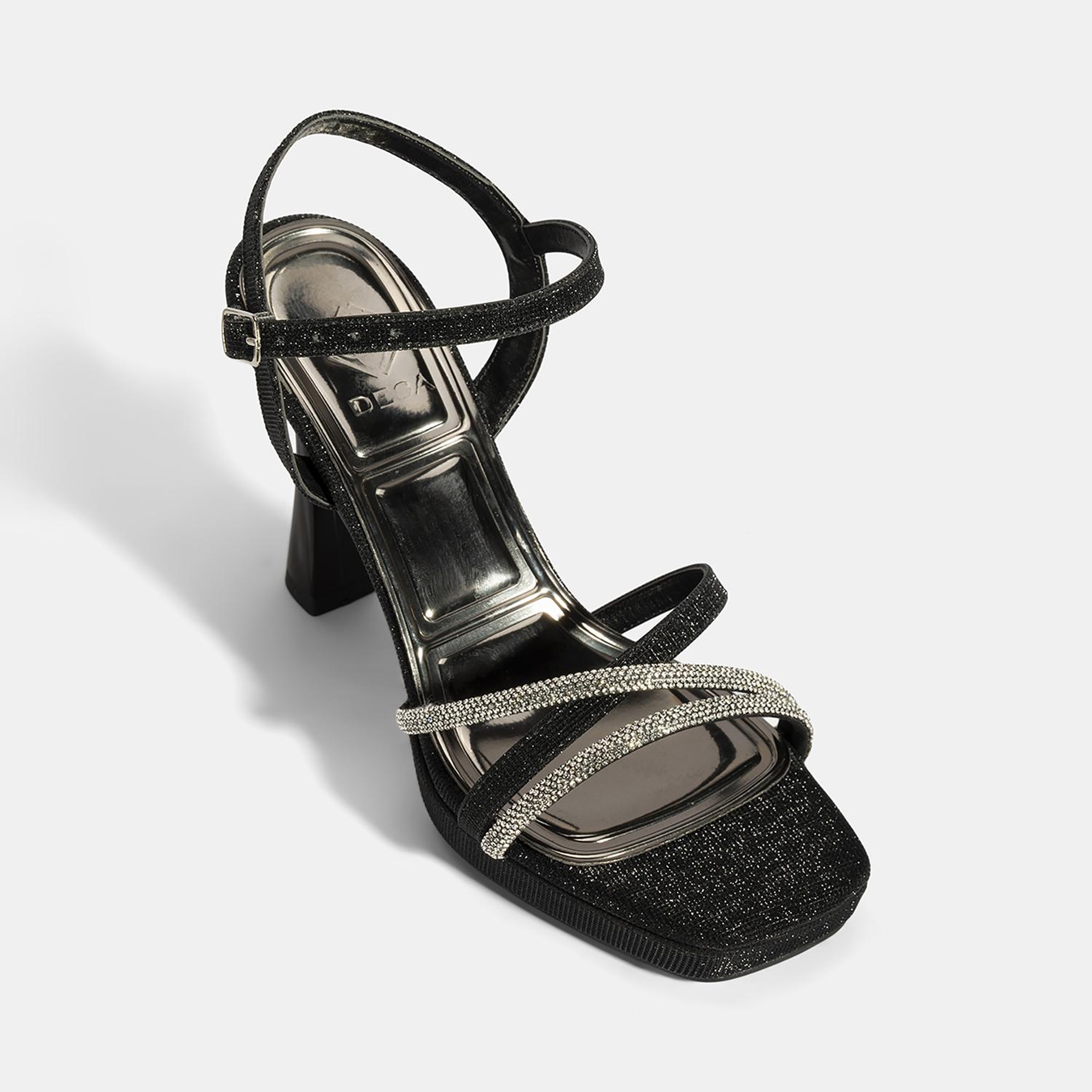 Kadın Siyah Ayarlanabilir Tokalı Taşlı Topuklu Abiye Sandalet