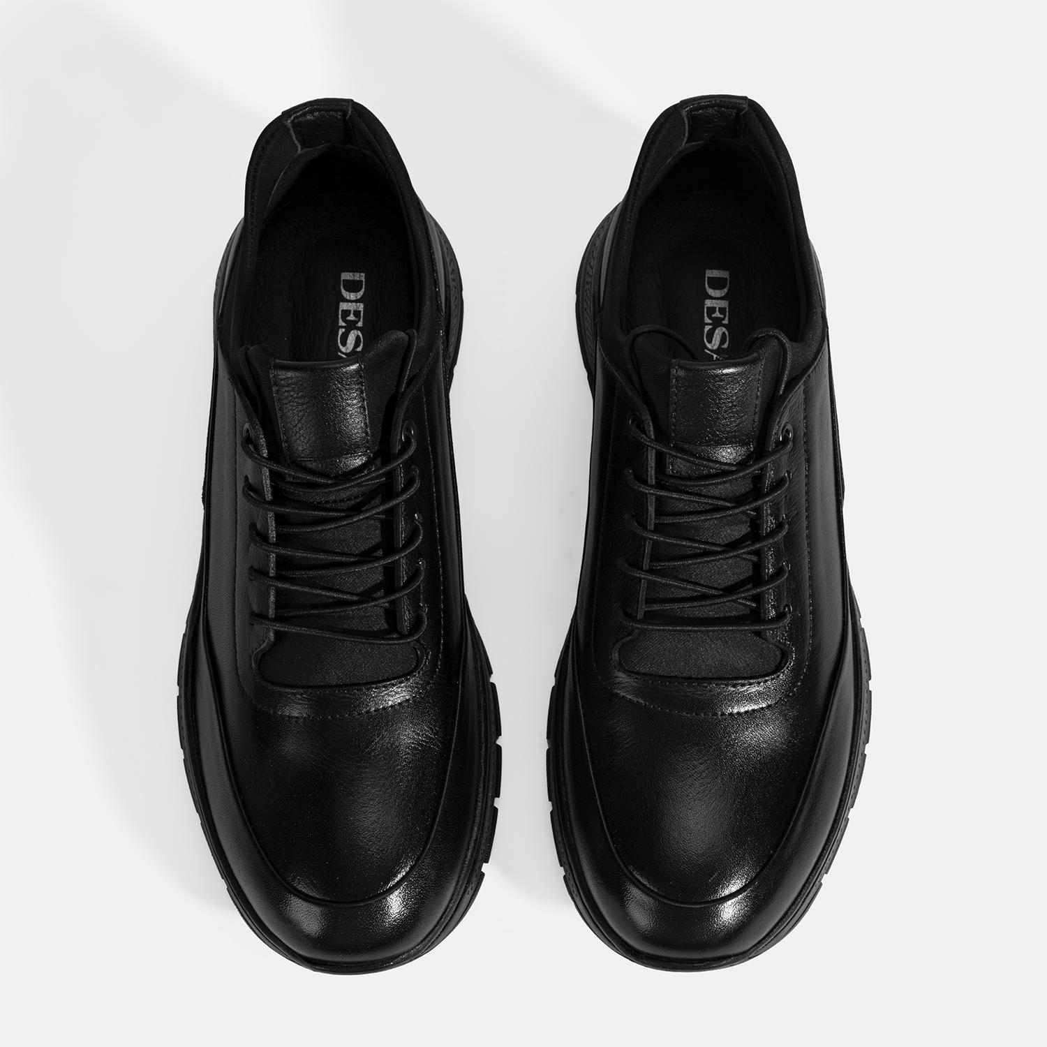 Erkek Siyah Bağcıklı Deri Spor Ayakkabı