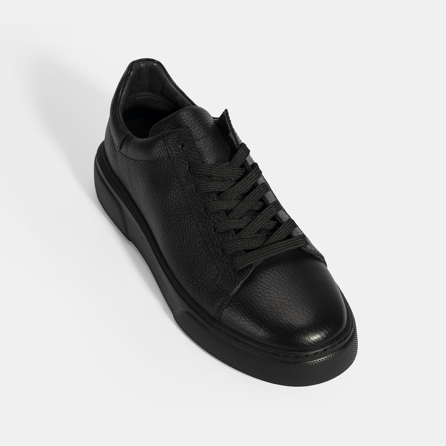 Erkek Siyah Bağcıklı Deri Günlük Ayakkabı