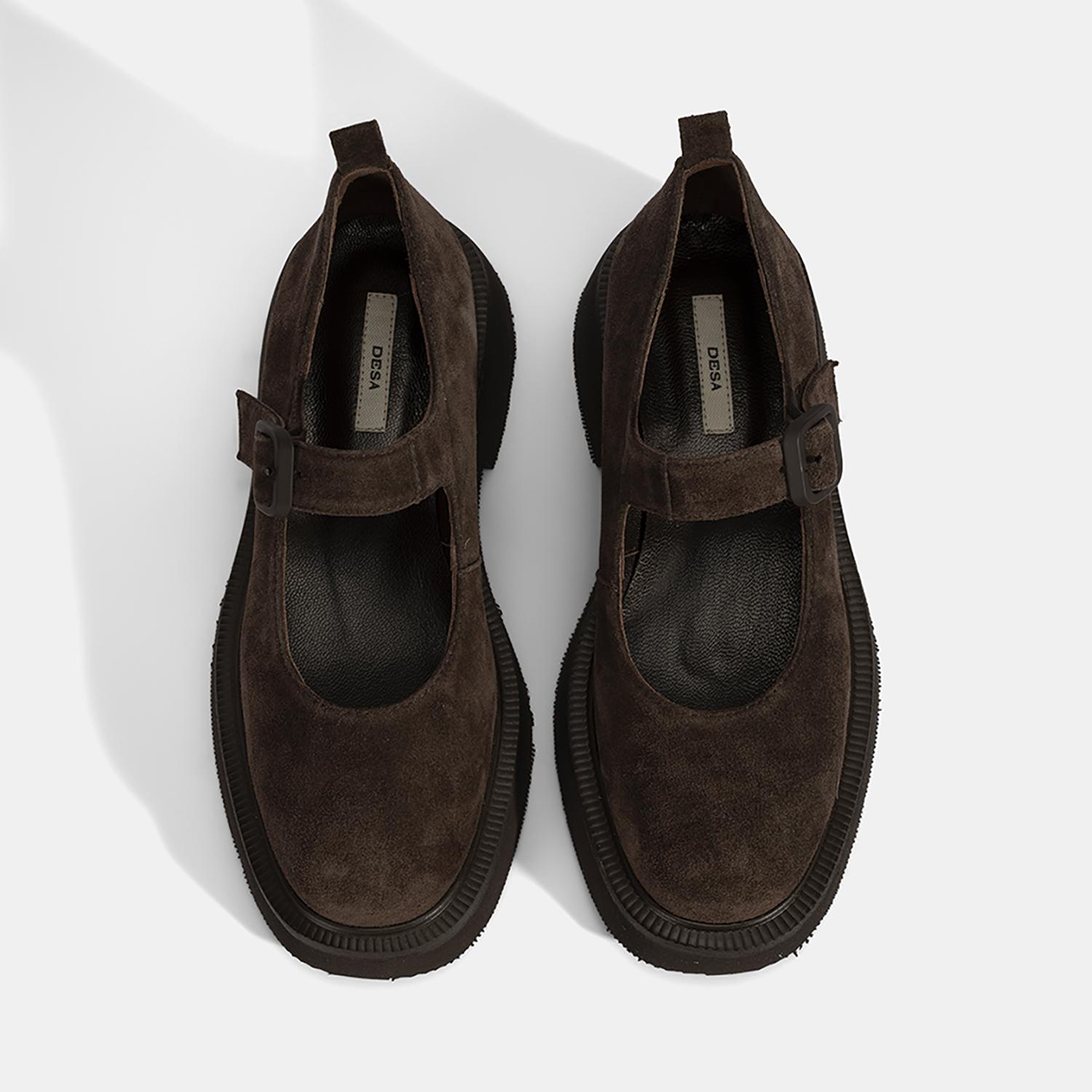 Kadın Kahve Ayarlanabilir Tokalı Mary Jane Süet Günlük Ayakkabı