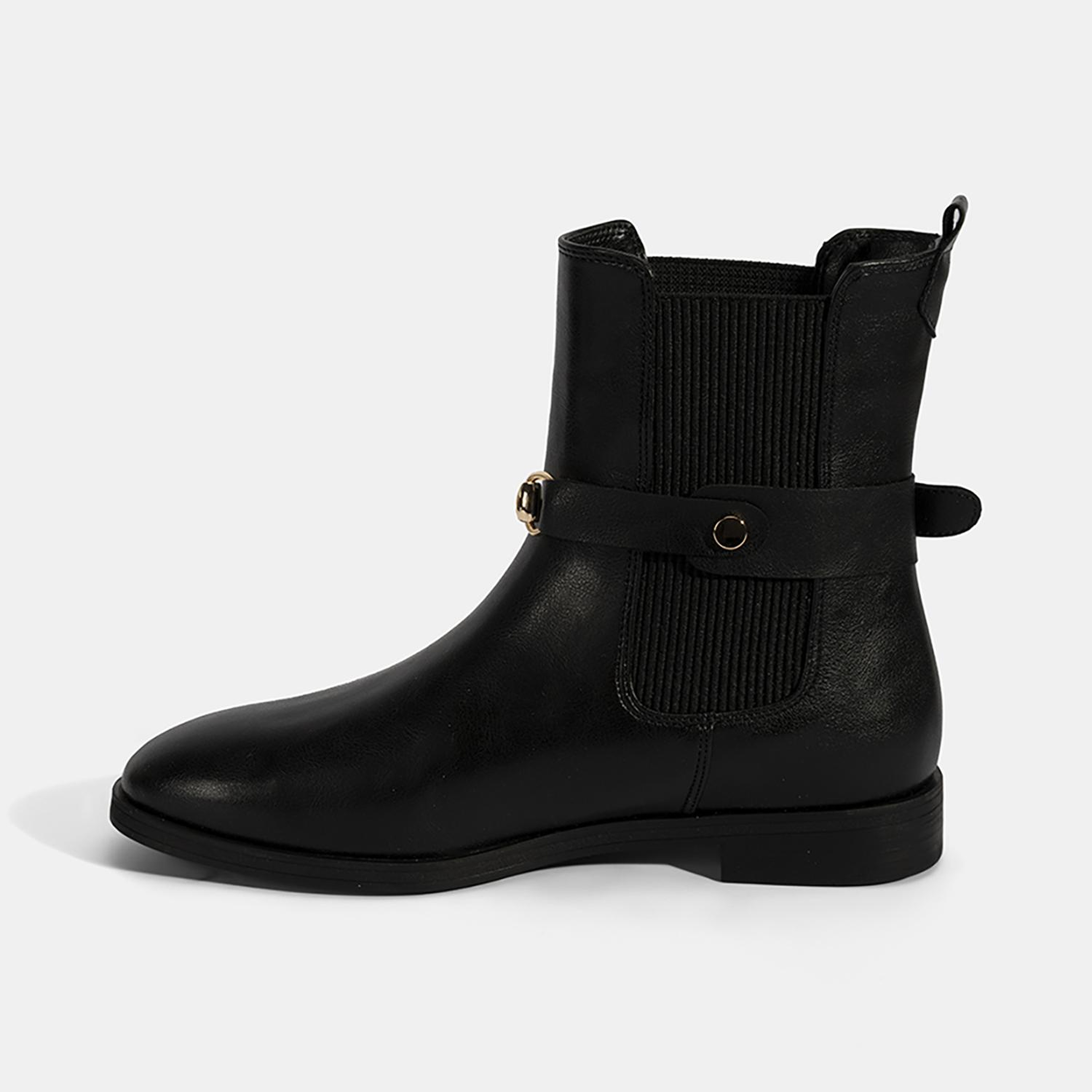 Kadın Siyah Metal Toka Aksesuarlı Bot