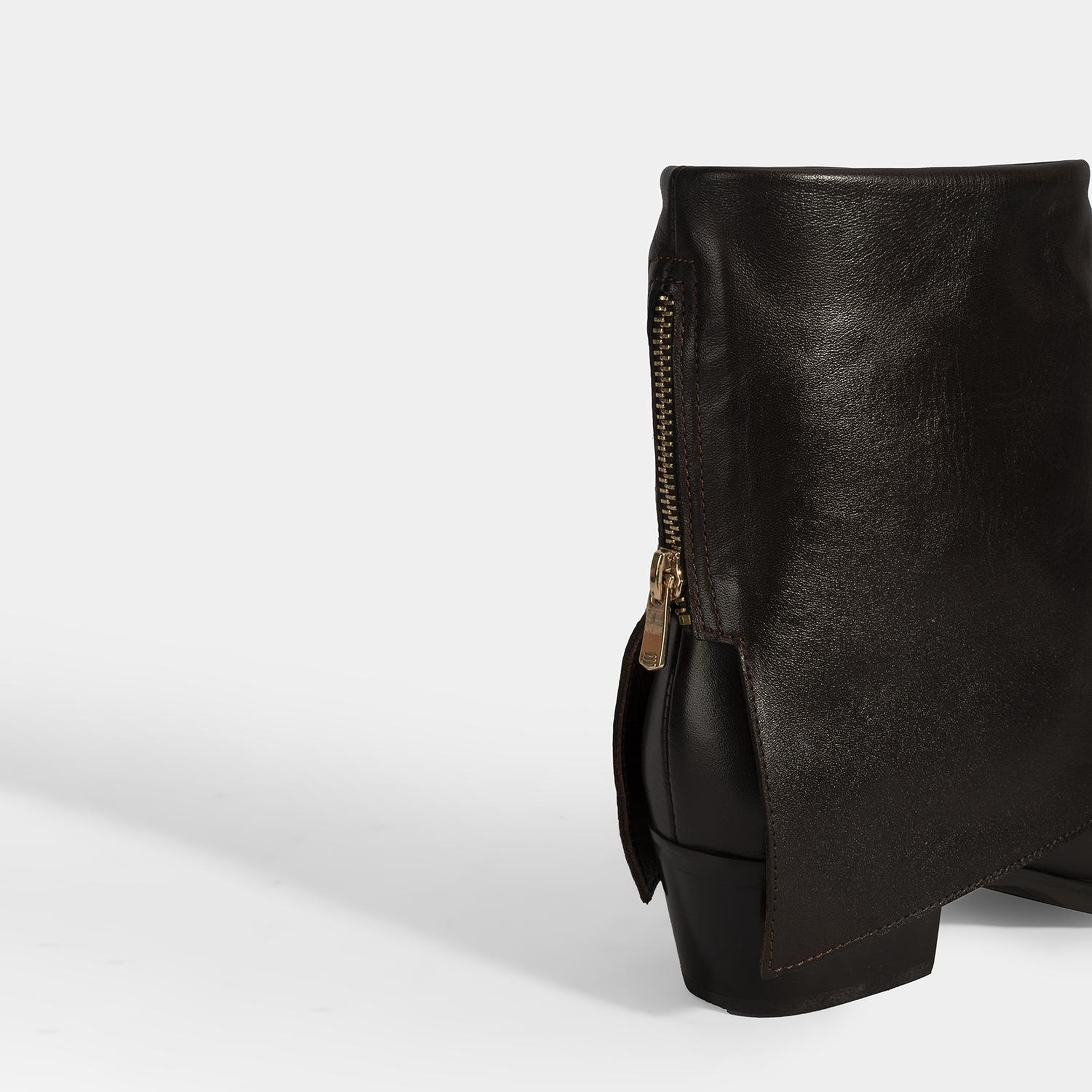 Kadın Kahve Katlama Detaylı Topuklu Deri Bot