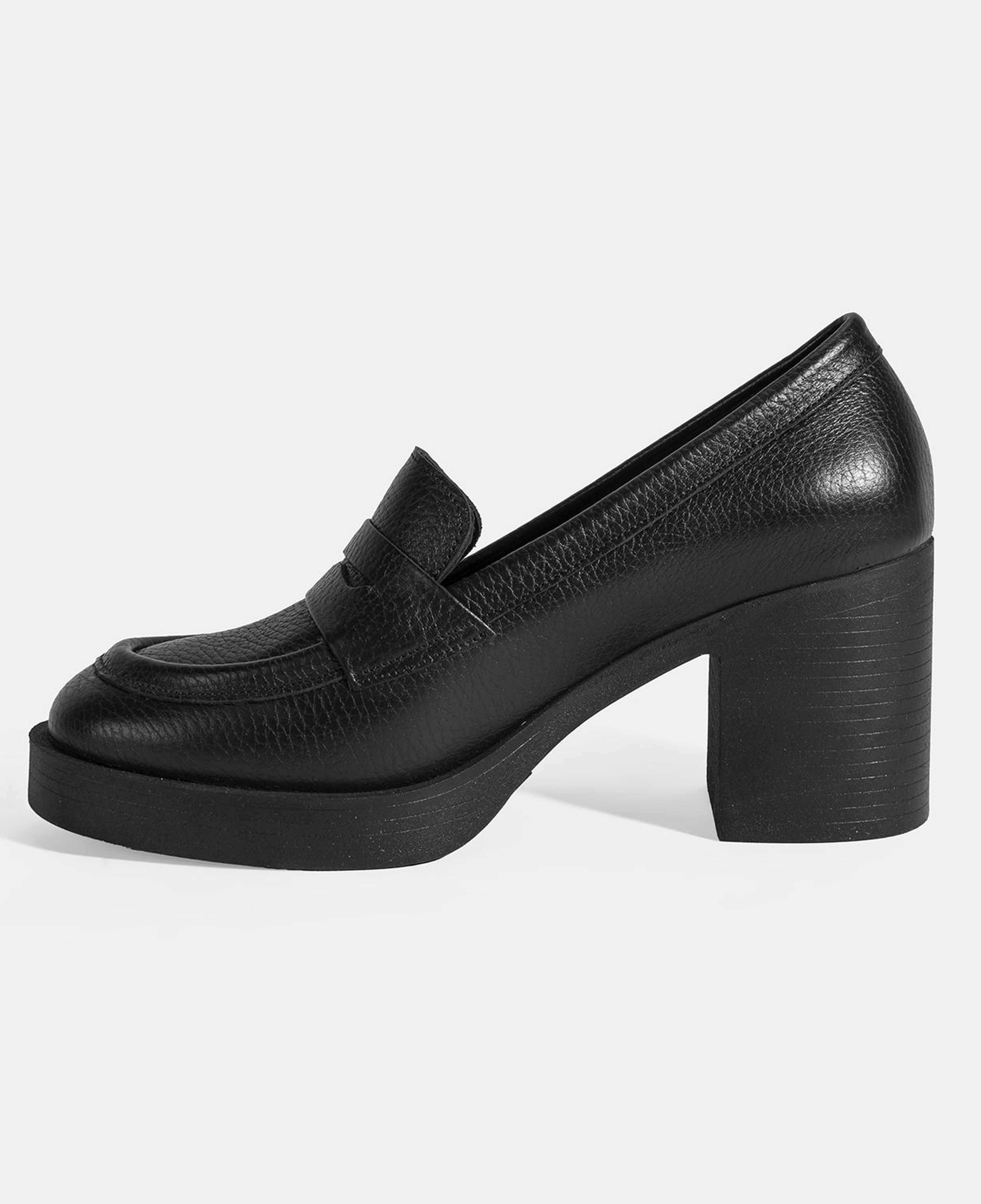 Kadın Siyah Kalın Topuklu Deri Loafer