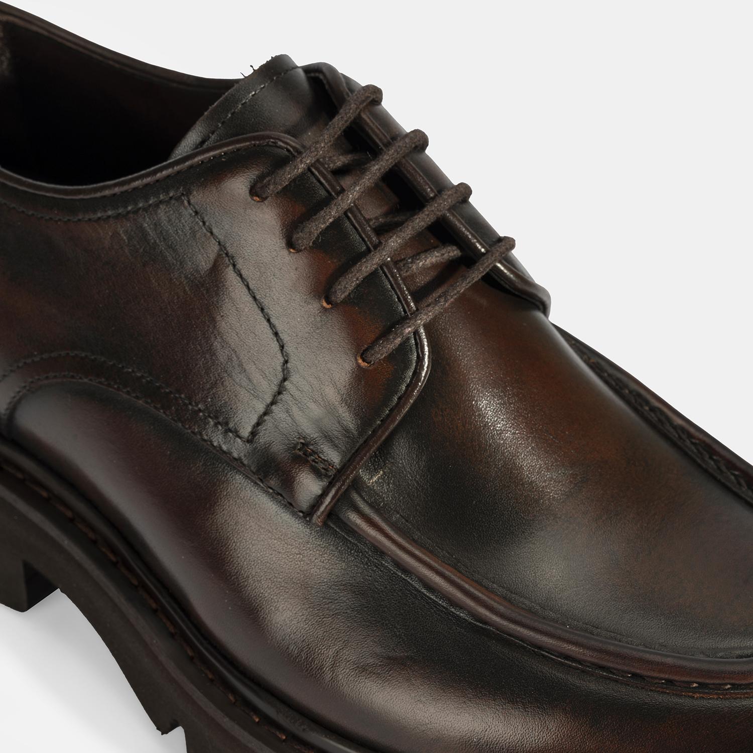 Erkek Kahve Bağcıklı Deri Günlük Ayakkabı