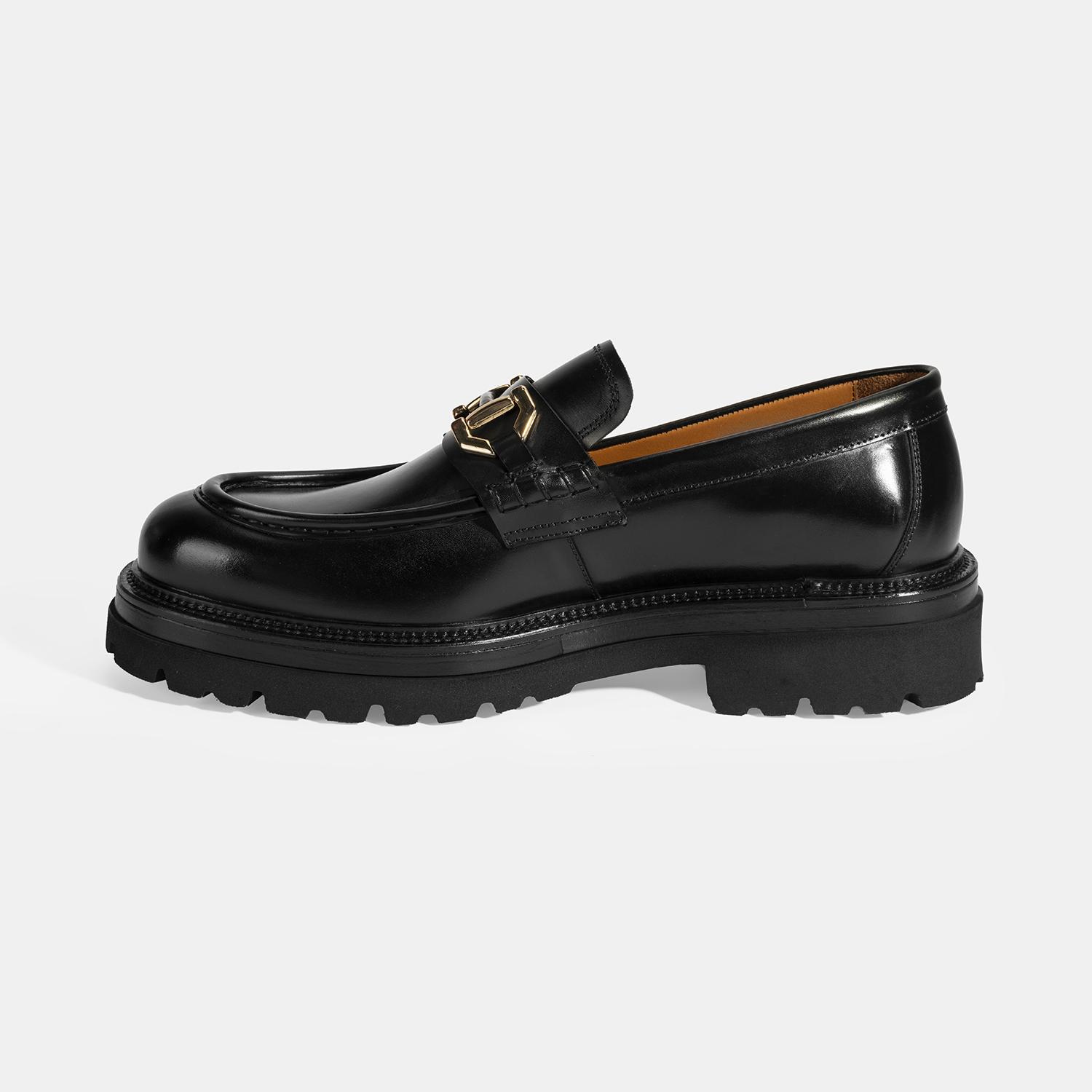 Erkek Siyah Metal Toka Detaylı Deri Loafer