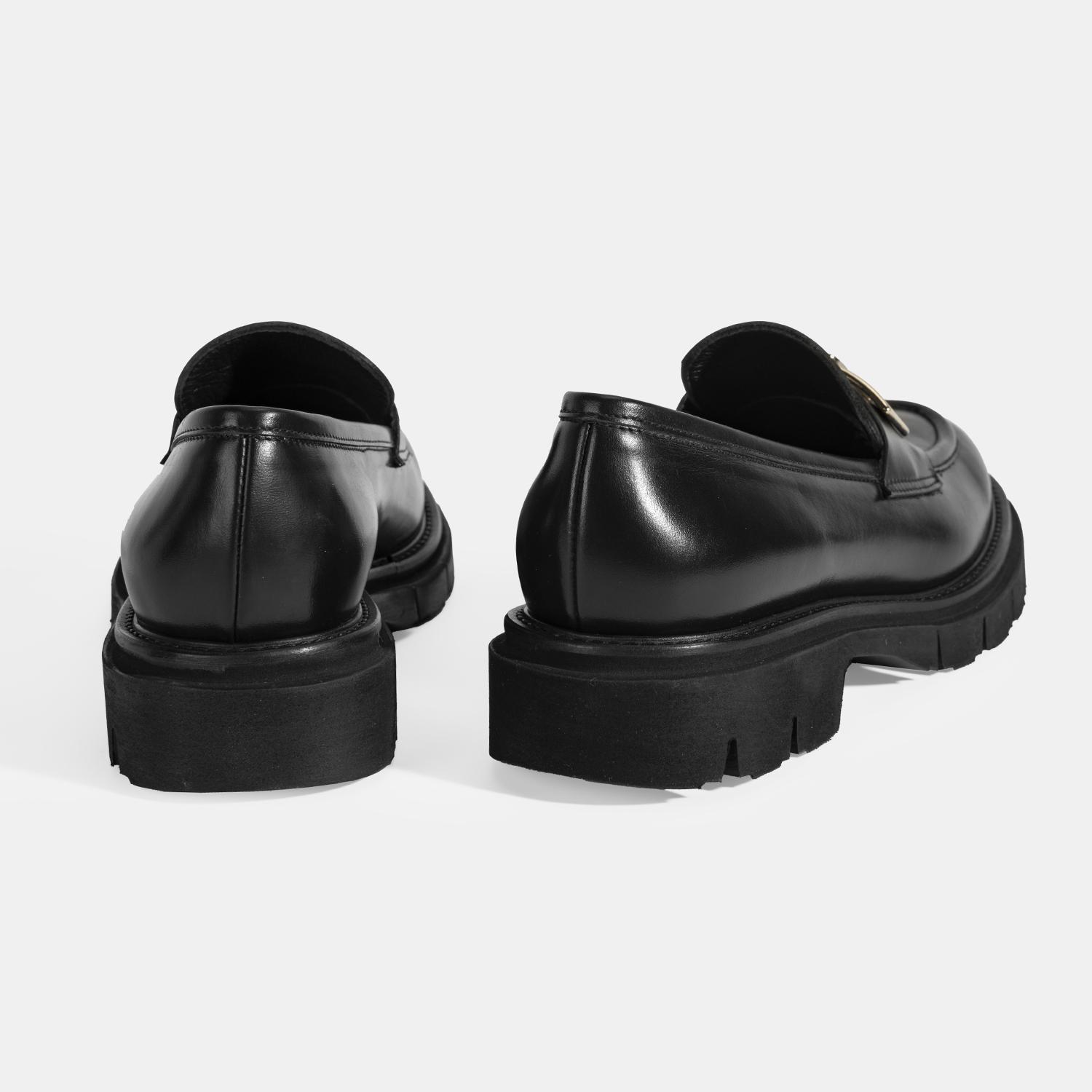 Luca Grossi Kadın Siyah Toka Detaylı Deri Loafer