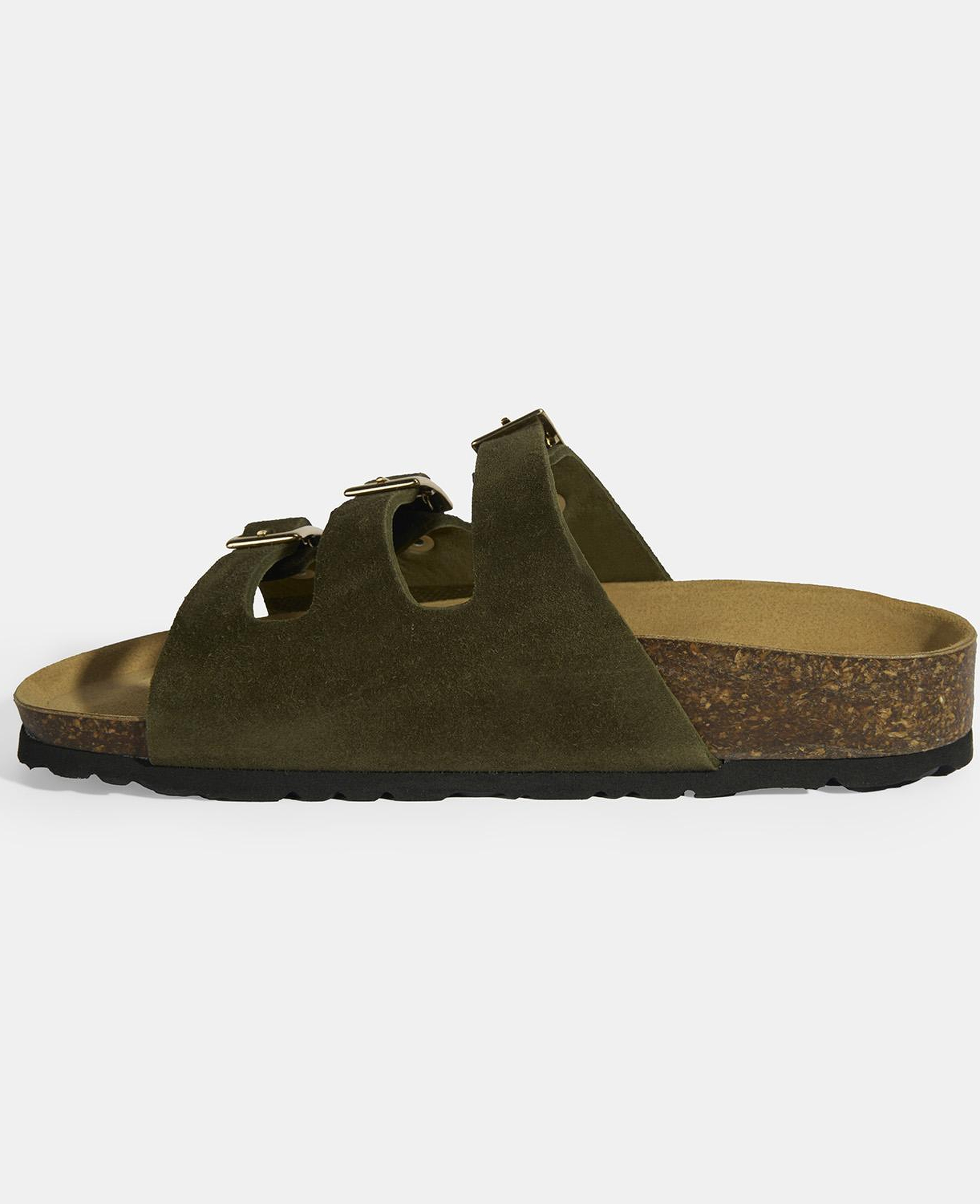 Haki Kadın Toka Detaylı Süet Terlik