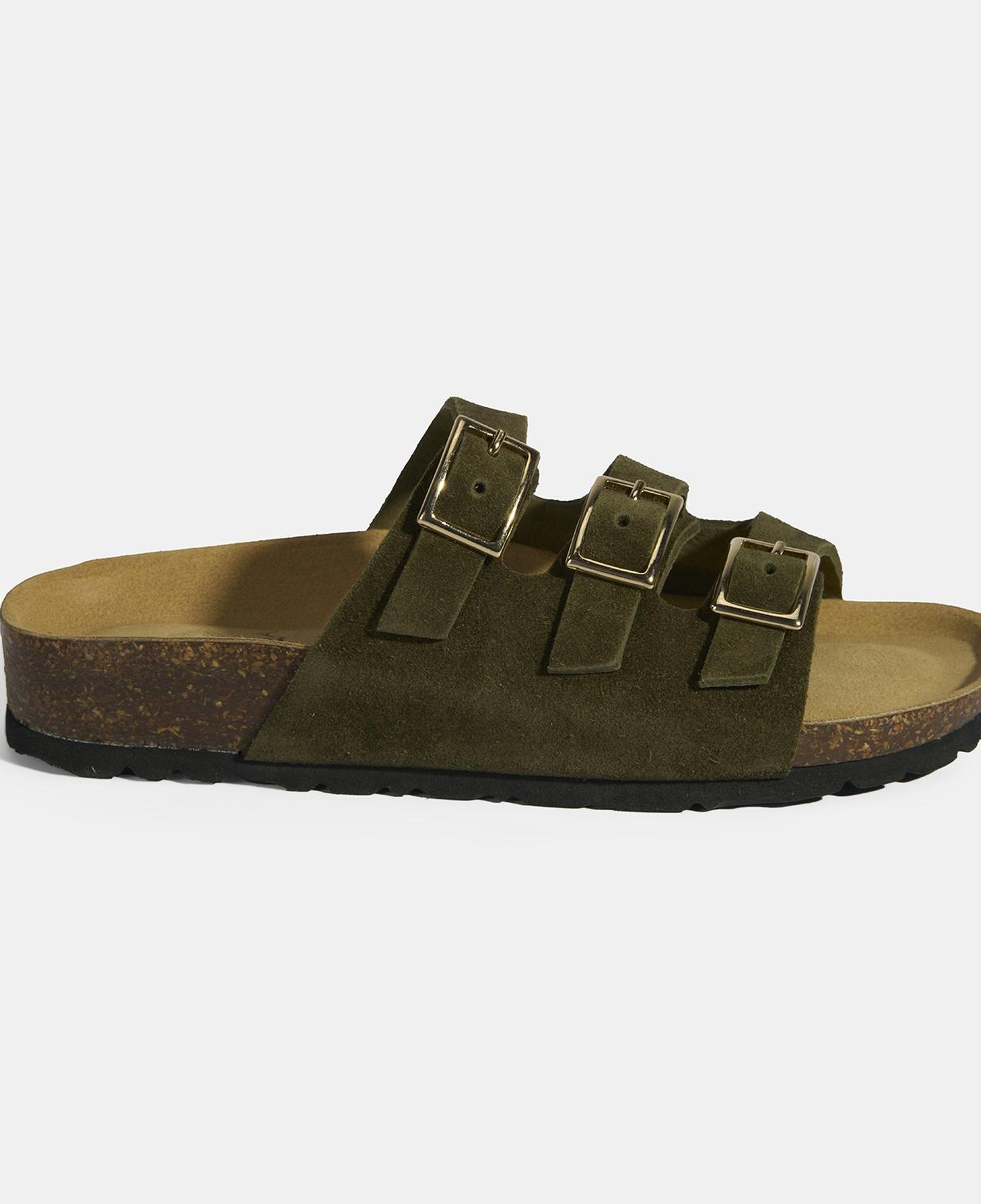 Haki Kadın Toka Detaylı Süet Terlik