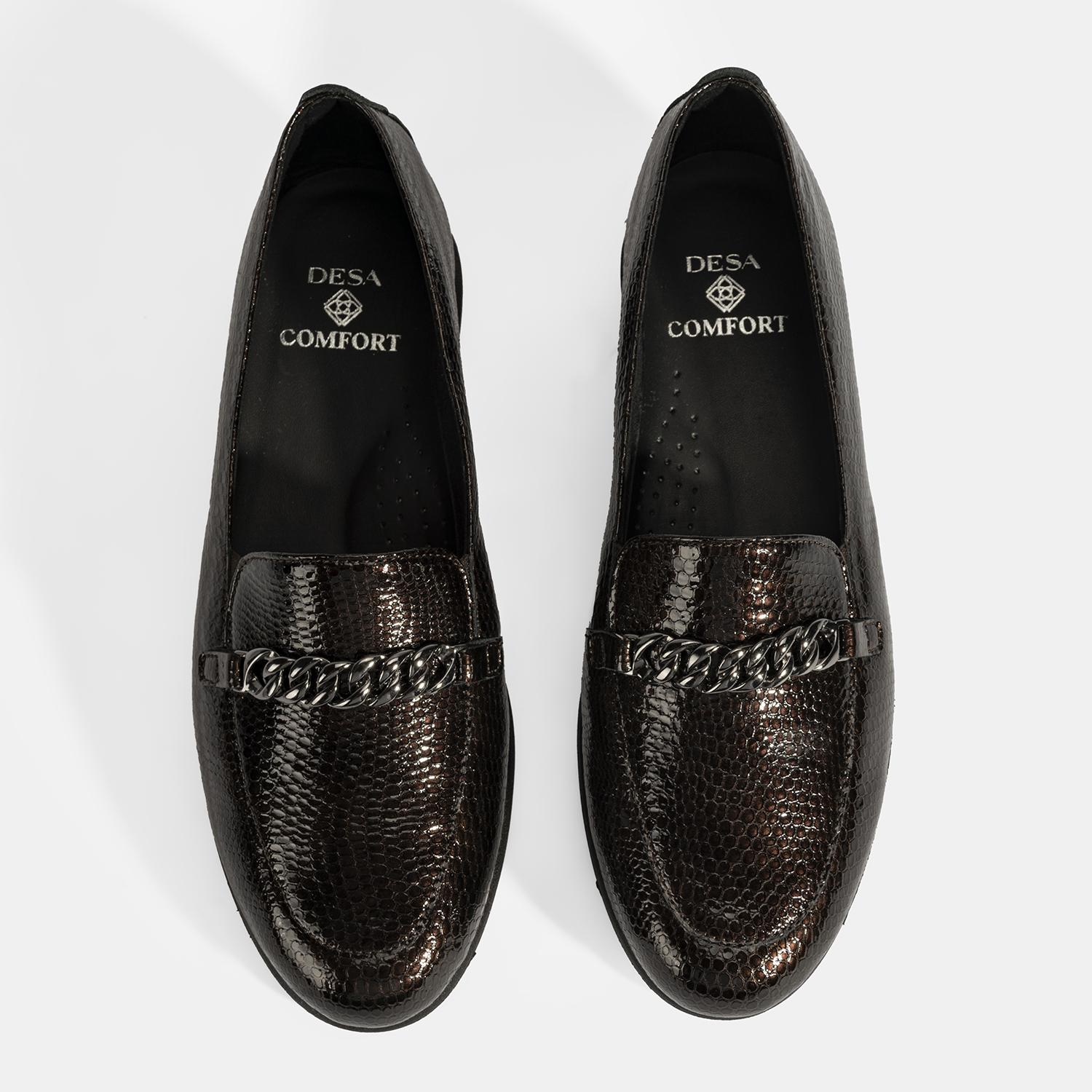 Kadın Kahve Kroko Baskılı DesaComfort Deri Ayakkabı