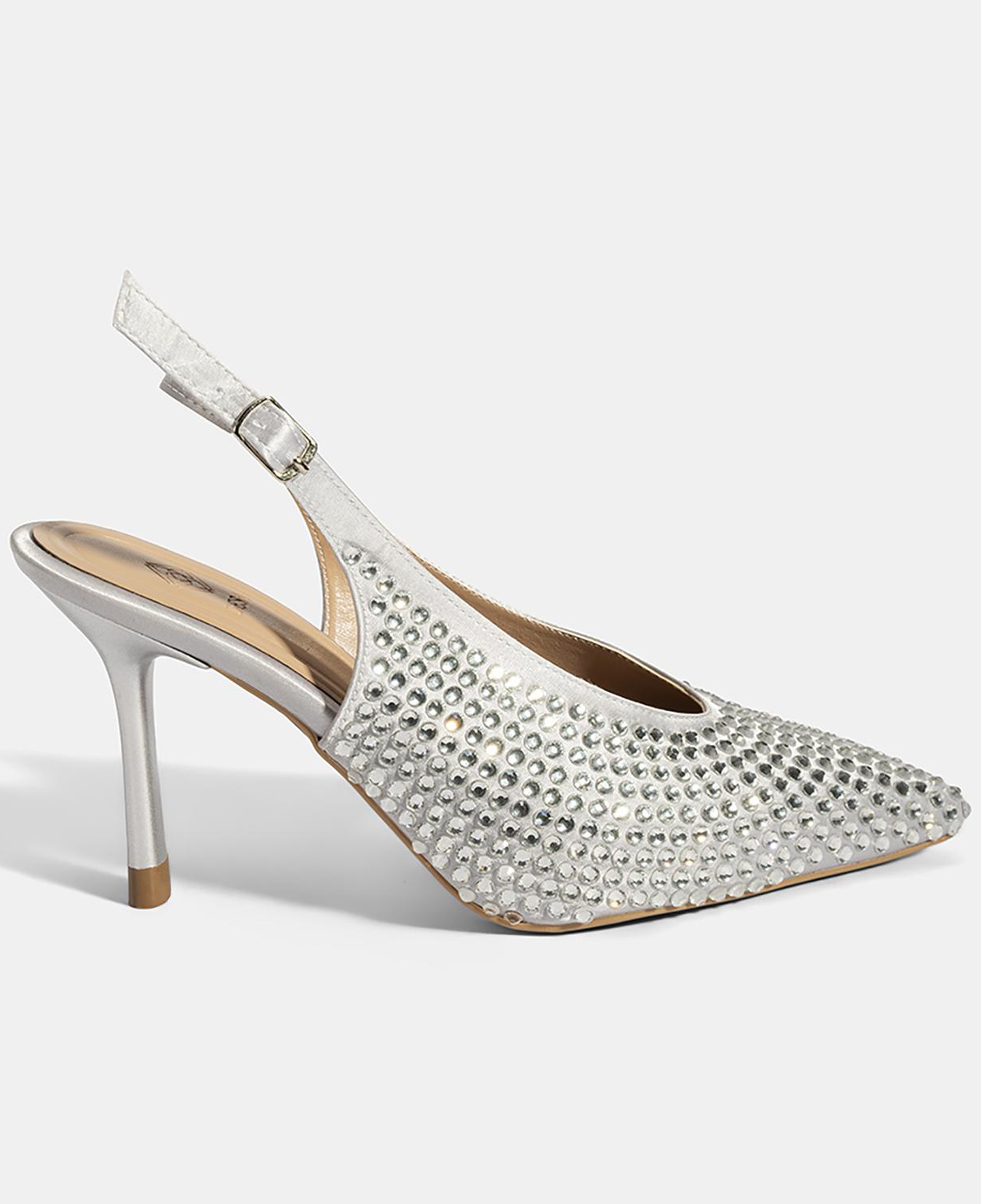 Kadın Gümüş Ayarlanabilir Metal Tokalı Taşlı Abiye Ayakkabı