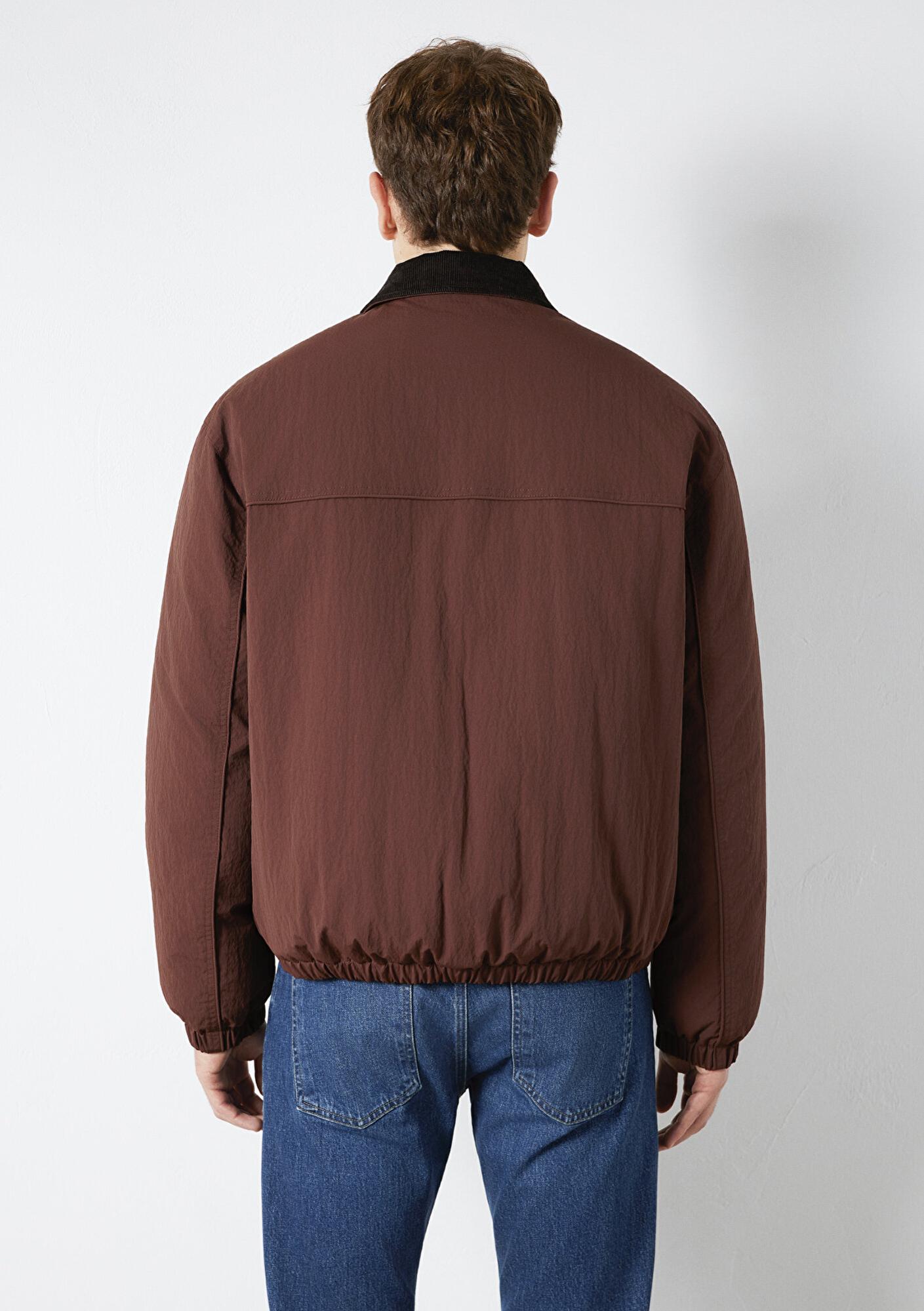 Mavi Kadife Yaka Detaylı Kahverengi Ceket Oversize / Geniş Kesim 0110778-91341