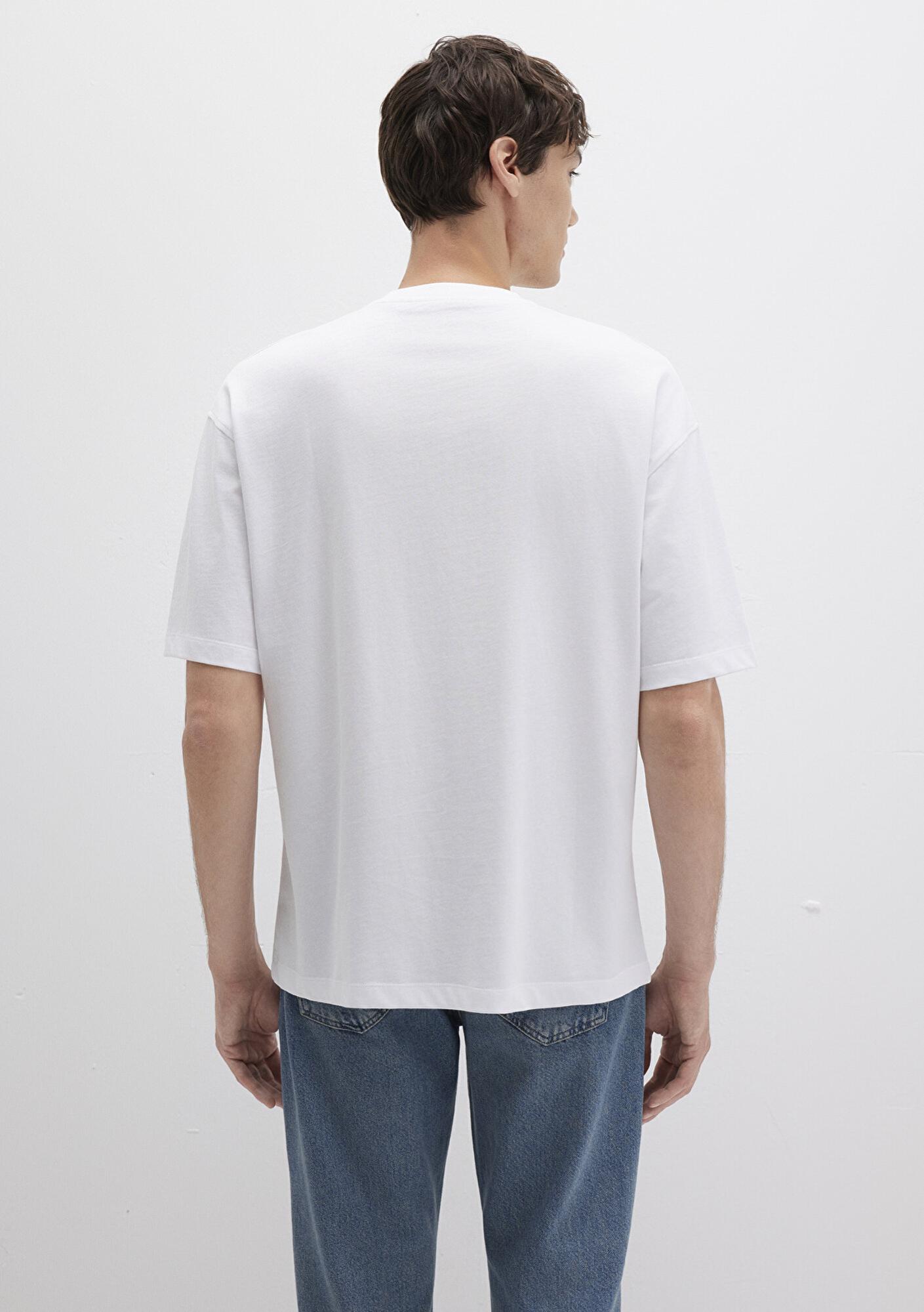 Mavi Bisiklet Yaka Beyaz Basic Tişört Oversize / Geniş Kesim 0613113-620