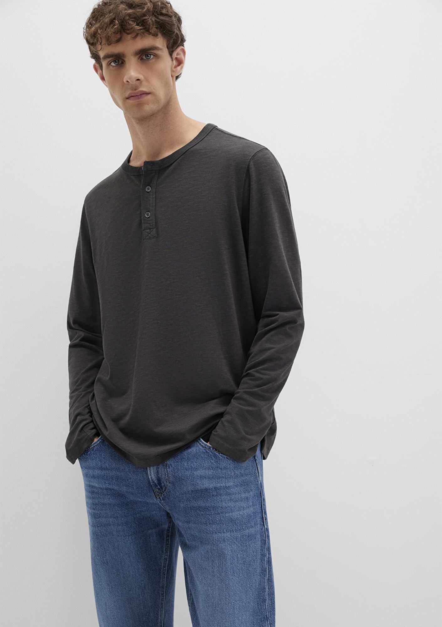 Mavi Uzun Kollu Antrasit Tişört Loose Fit / Bol Rahat Kesim 0613117-70092