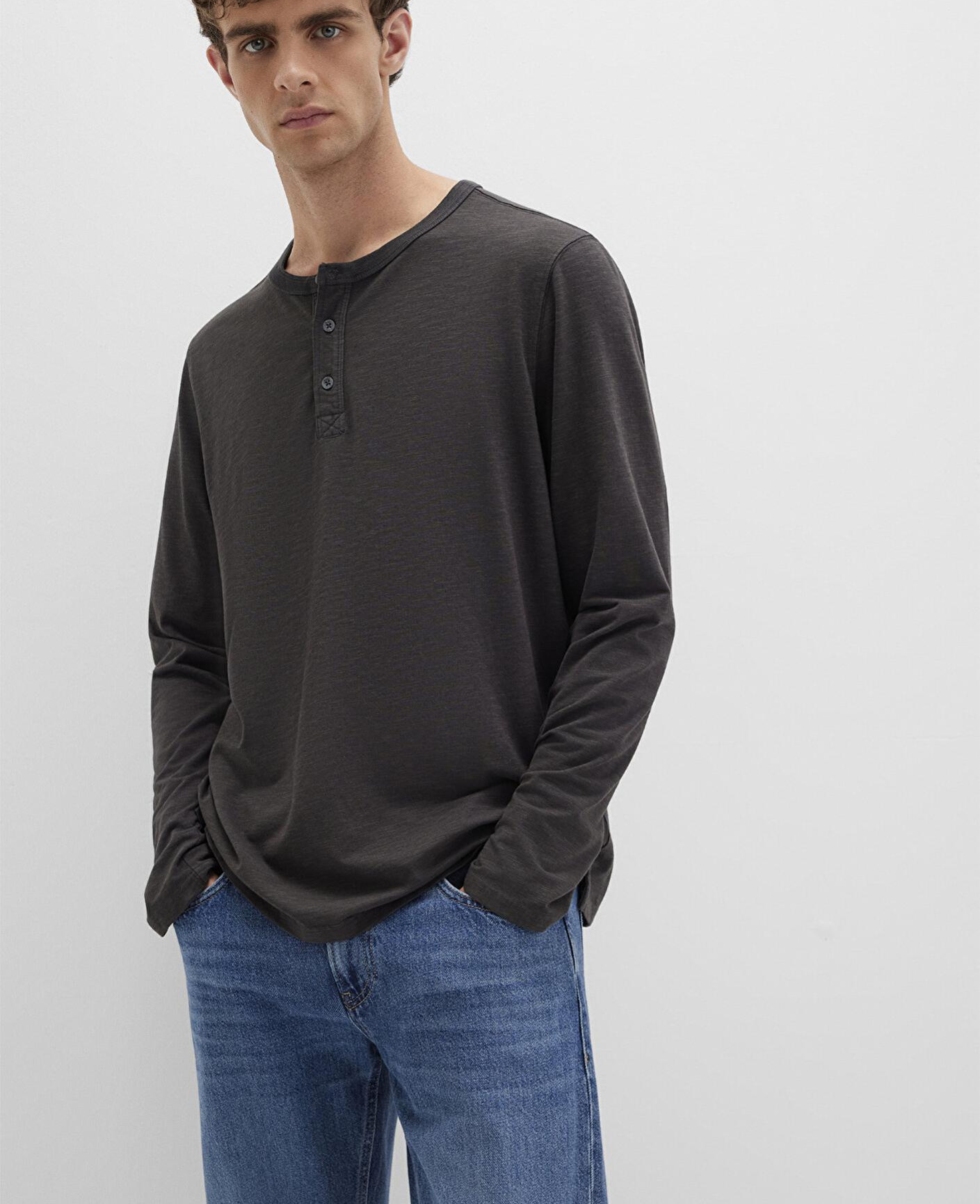 Mavi Uzun Kollu Antrasit Tişört Loose Fit / Bol Rahat Kesim 0613117-70092