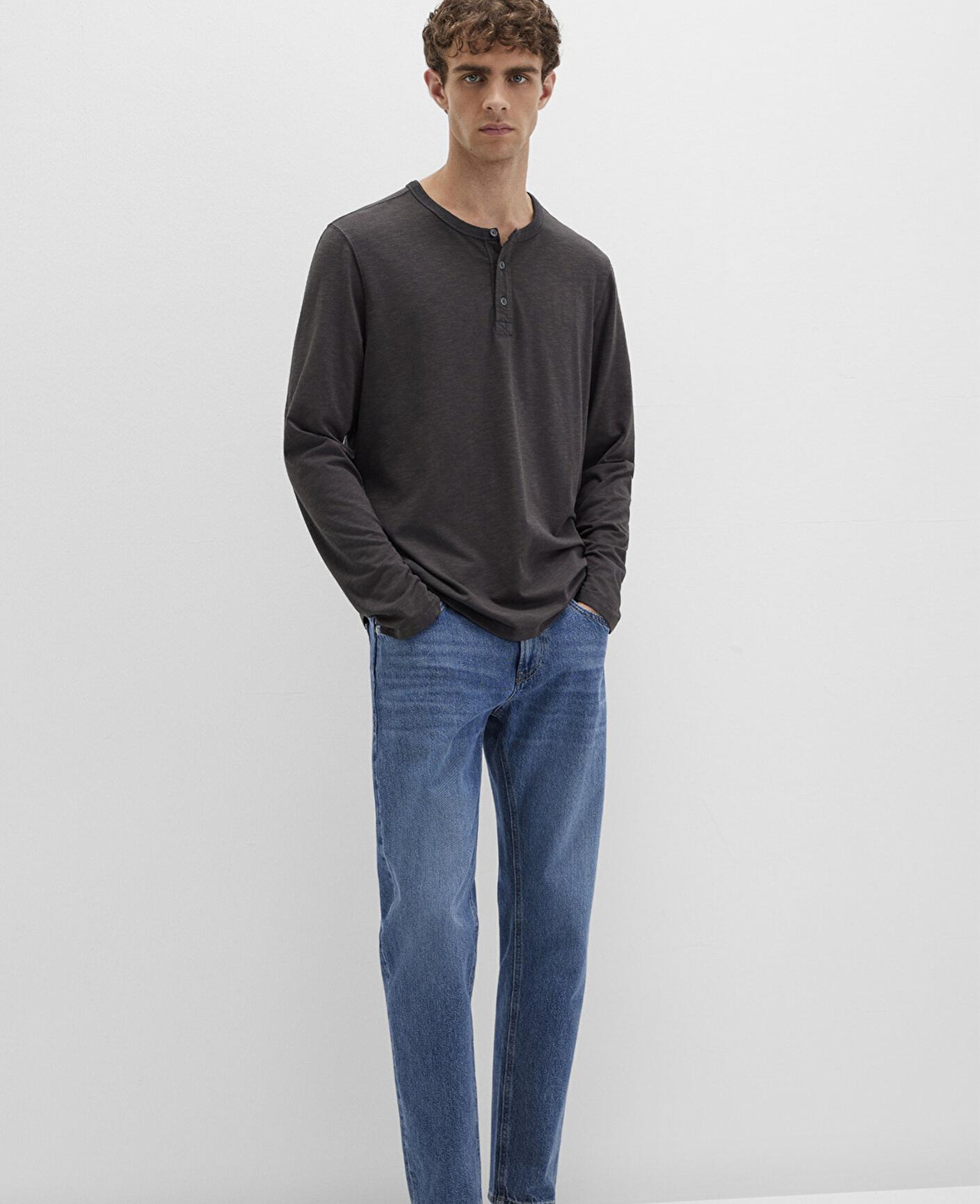 Mavi Uzun Kollu Antrasit Tişört Loose Fit / Bol Rahat Kesim 0613117-70092