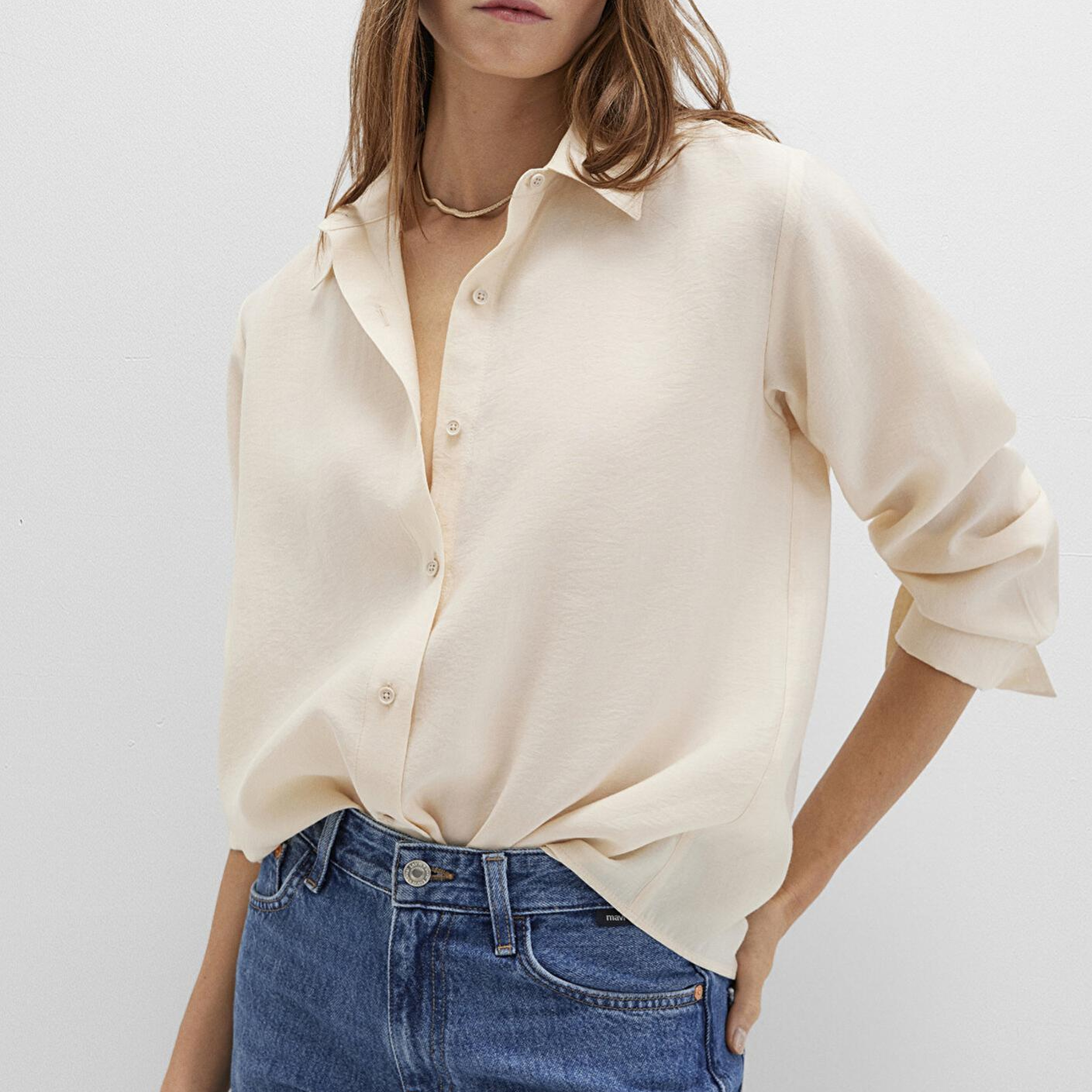 Mavi Bej (TENCEL™) Liyosel Gömlek Loose Fit / Bol Rahat Kesim 1211373-70005