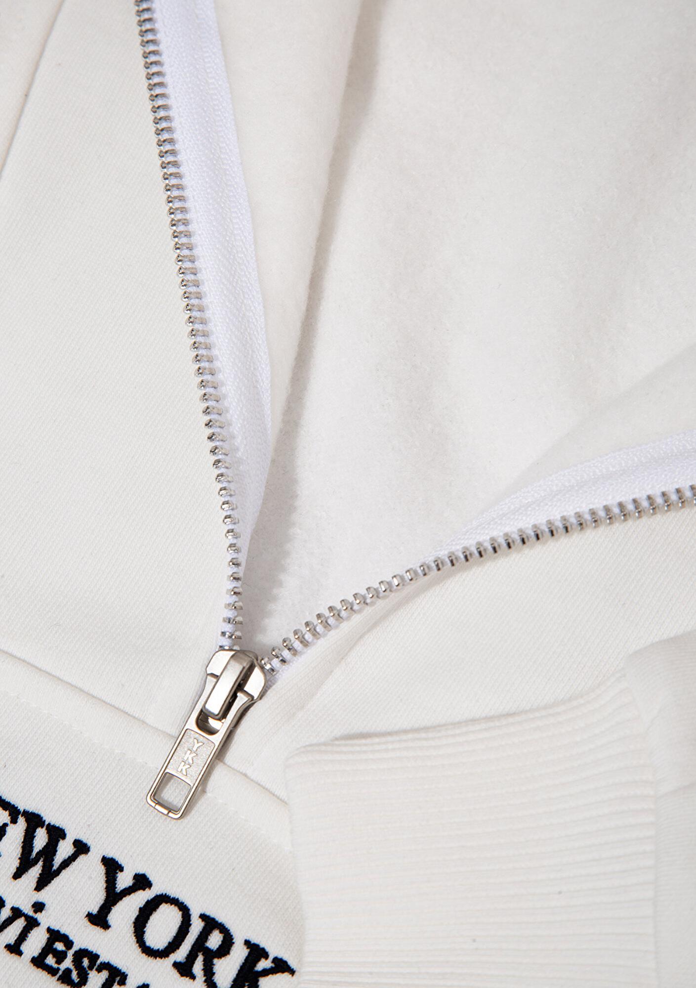 Mavi Yarı Fermuarlı Sırt Baskılı Ekru Sweatshirt 1S10502-70057