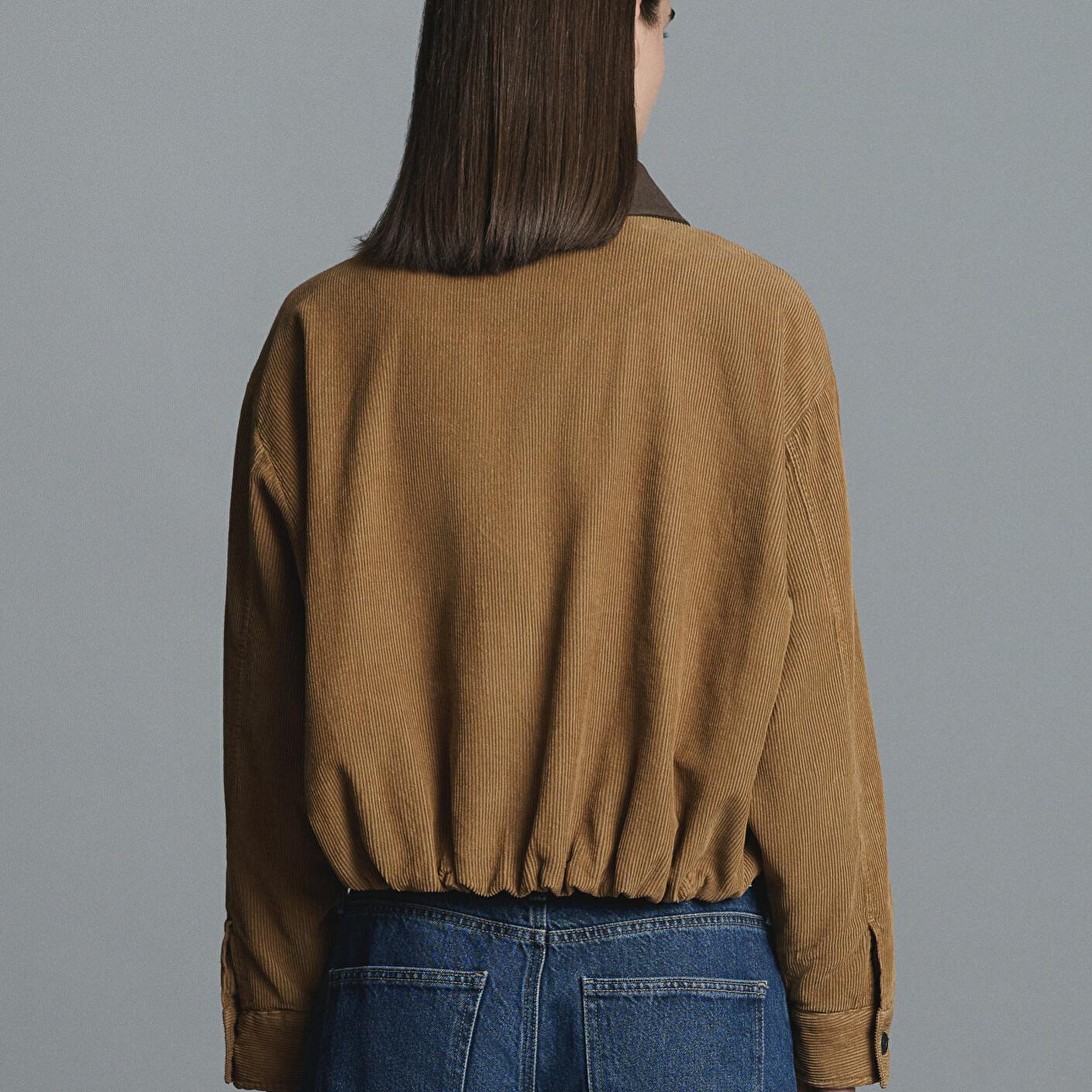 Mavi Kahverengi Kısa Kadife Ceket Oversize / Geniş Kesim 1110842-70381