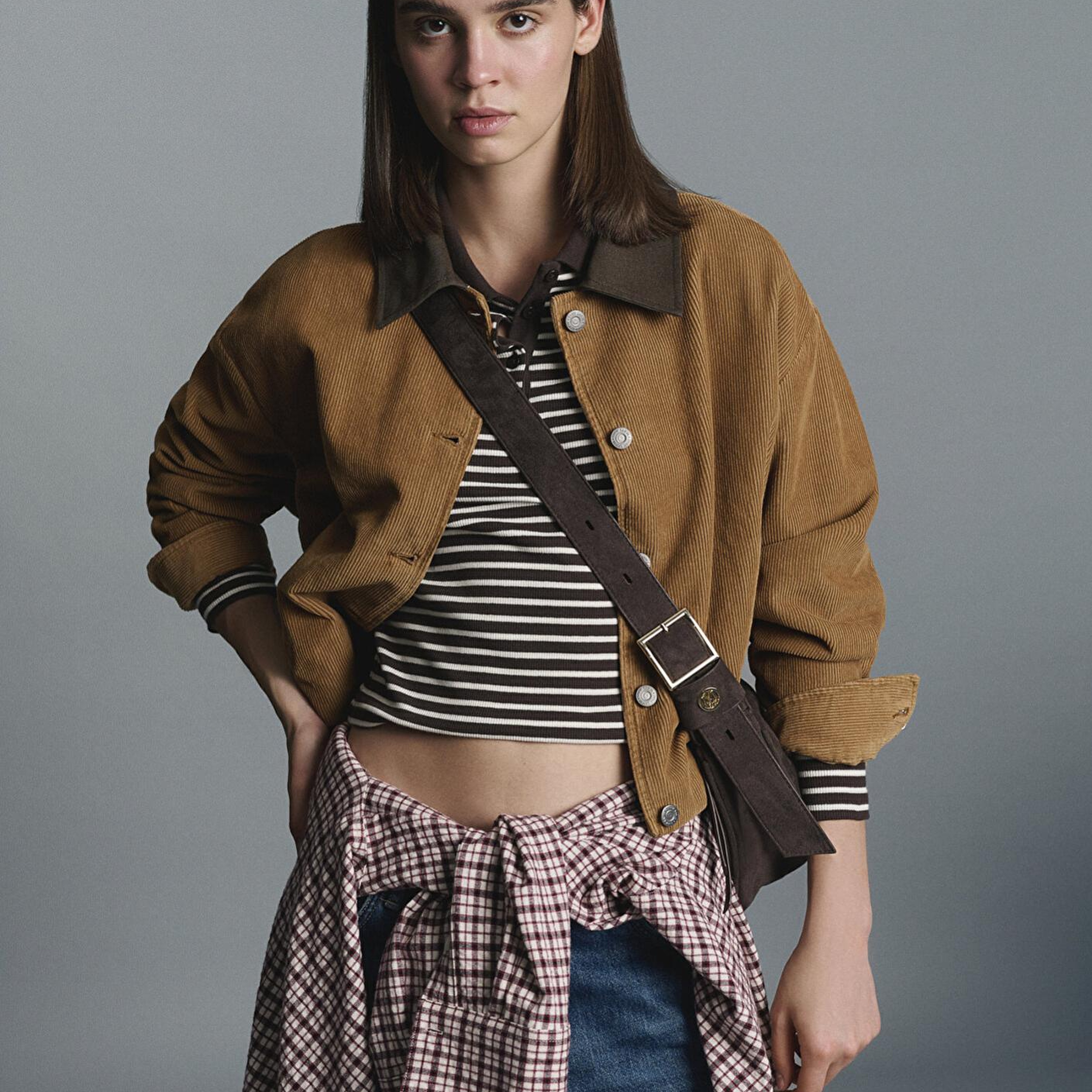 Mavi Kahverengi Kısa Kadife Ceket Oversize / Geniş Kesim 1110842-70381