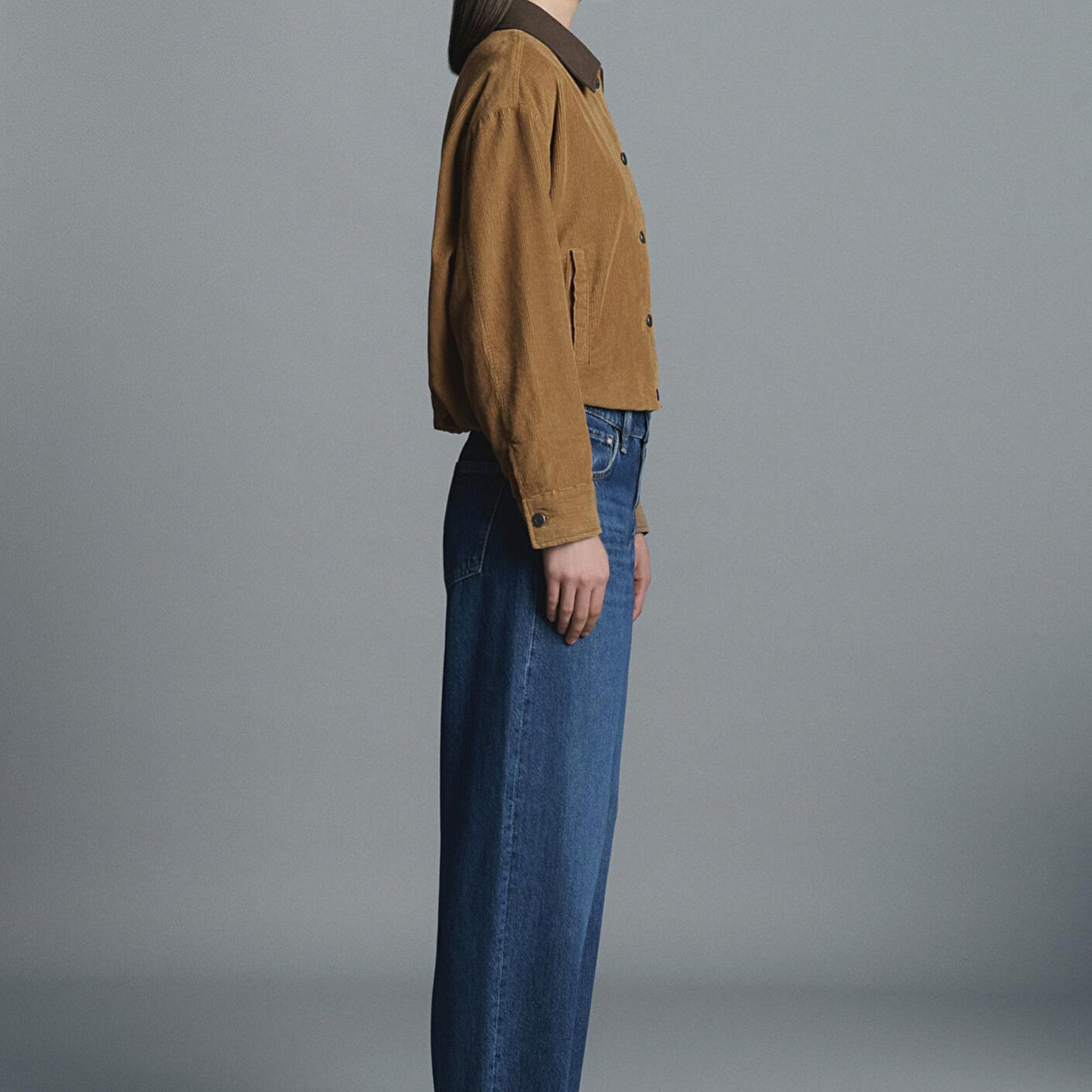 Mavi Kahverengi Kısa Kadife Ceket Oversize / Geniş Kesim 1110842-70381