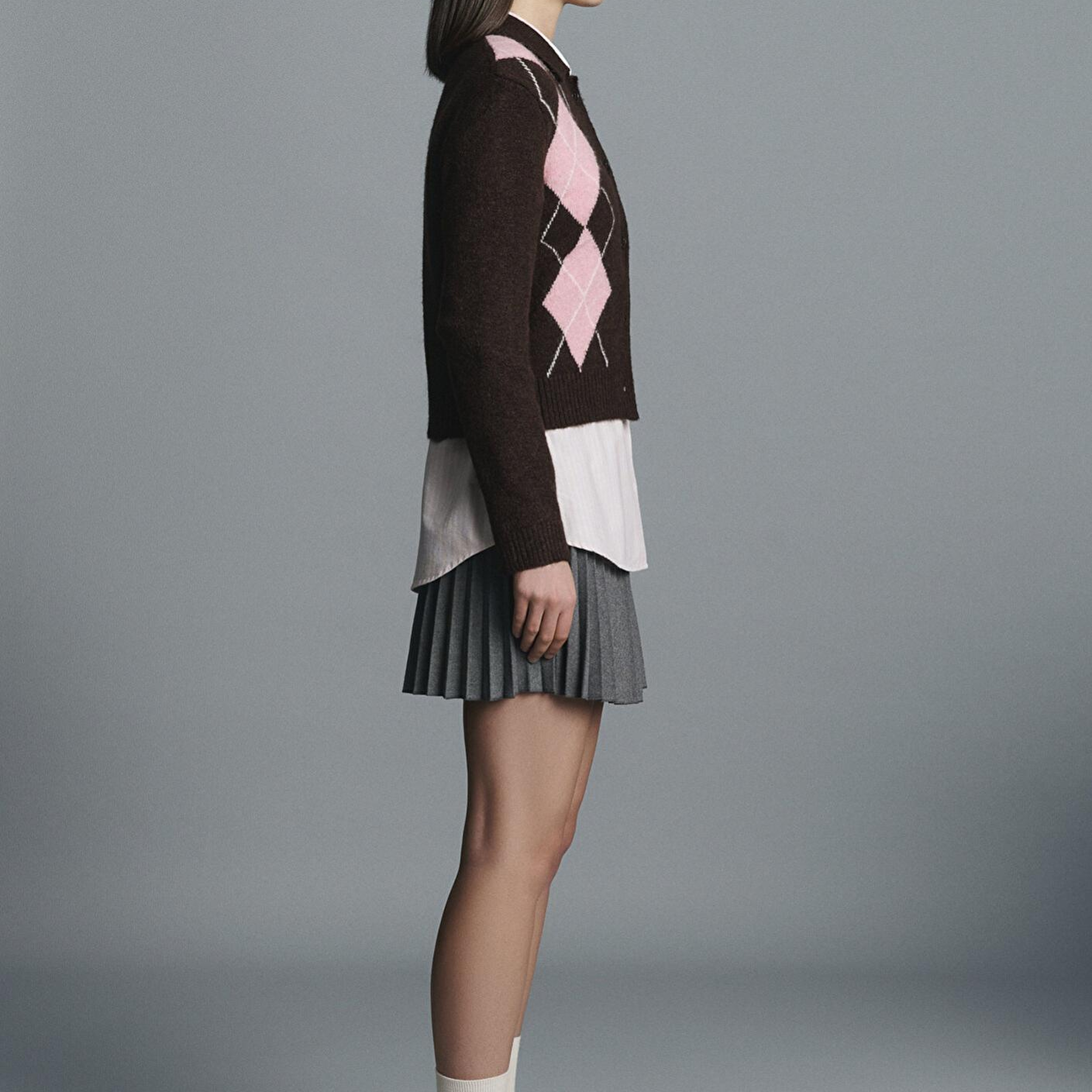 Mavi Yün Karışımlı Baklava Desenli Kahverengi Hırka Slim Fit / Dar Kesim 1710825-70244