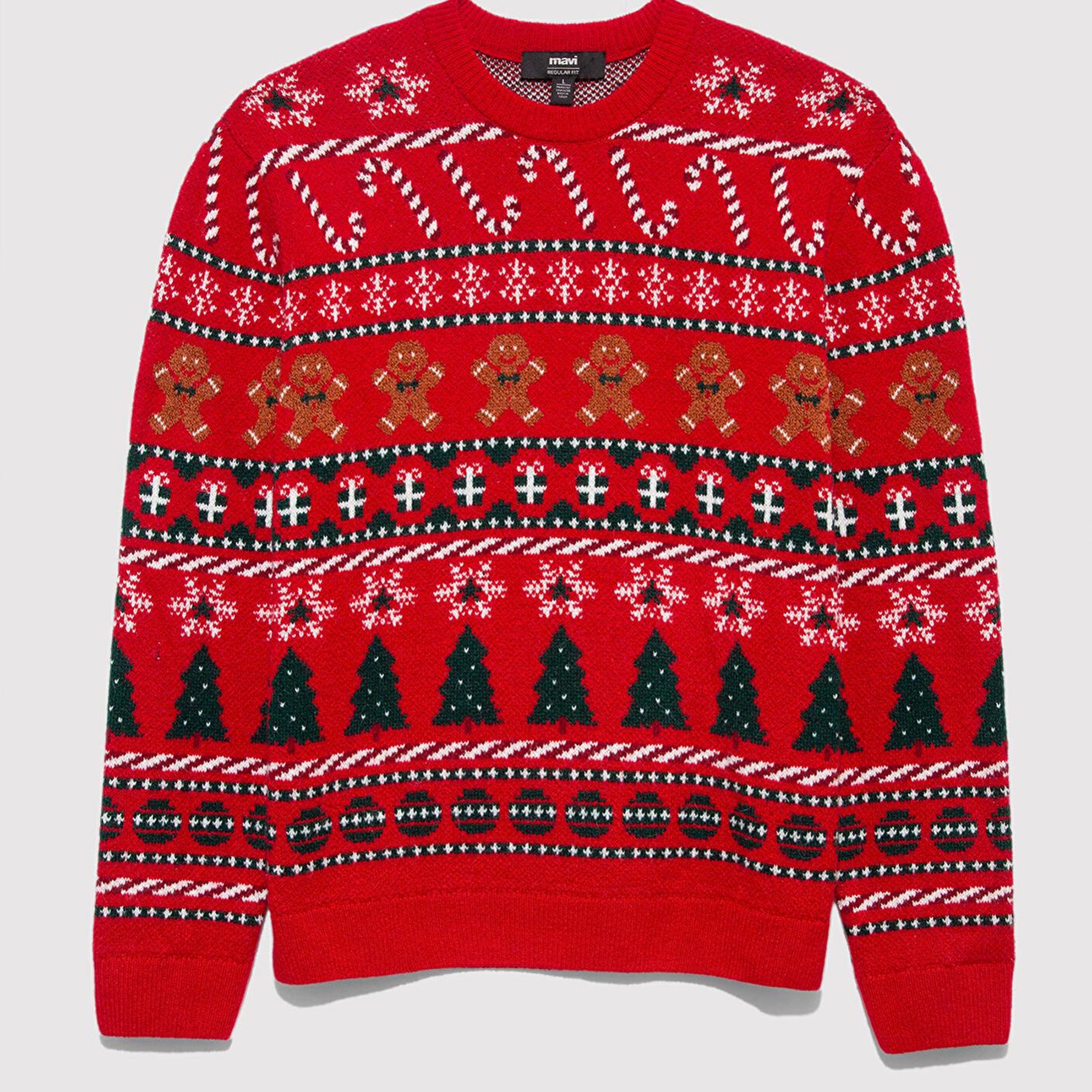 Mavi Yılbaşı Temalı Kırmızı Kazak Regular Fit / Normal Kesim 0710403-85905