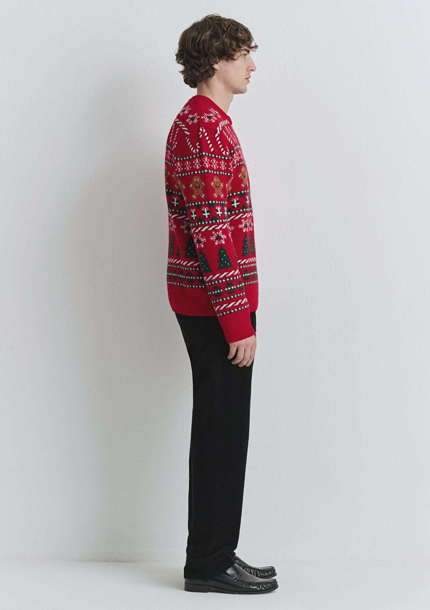 Mavi Yılbaşı Temalı Kırmızı Kazak Regular Fit / Normal Kesim 0710403-85905