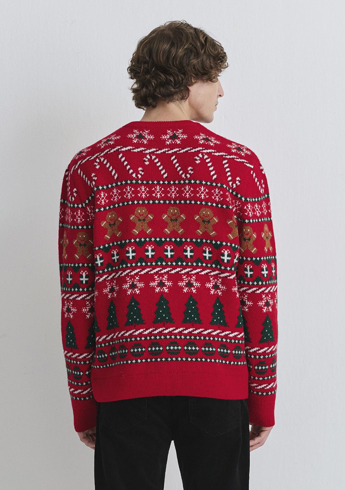 Mavi Yılbaşı Temalı Kırmızı Kazak Regular Fit / Normal Kesim 0710403-85905