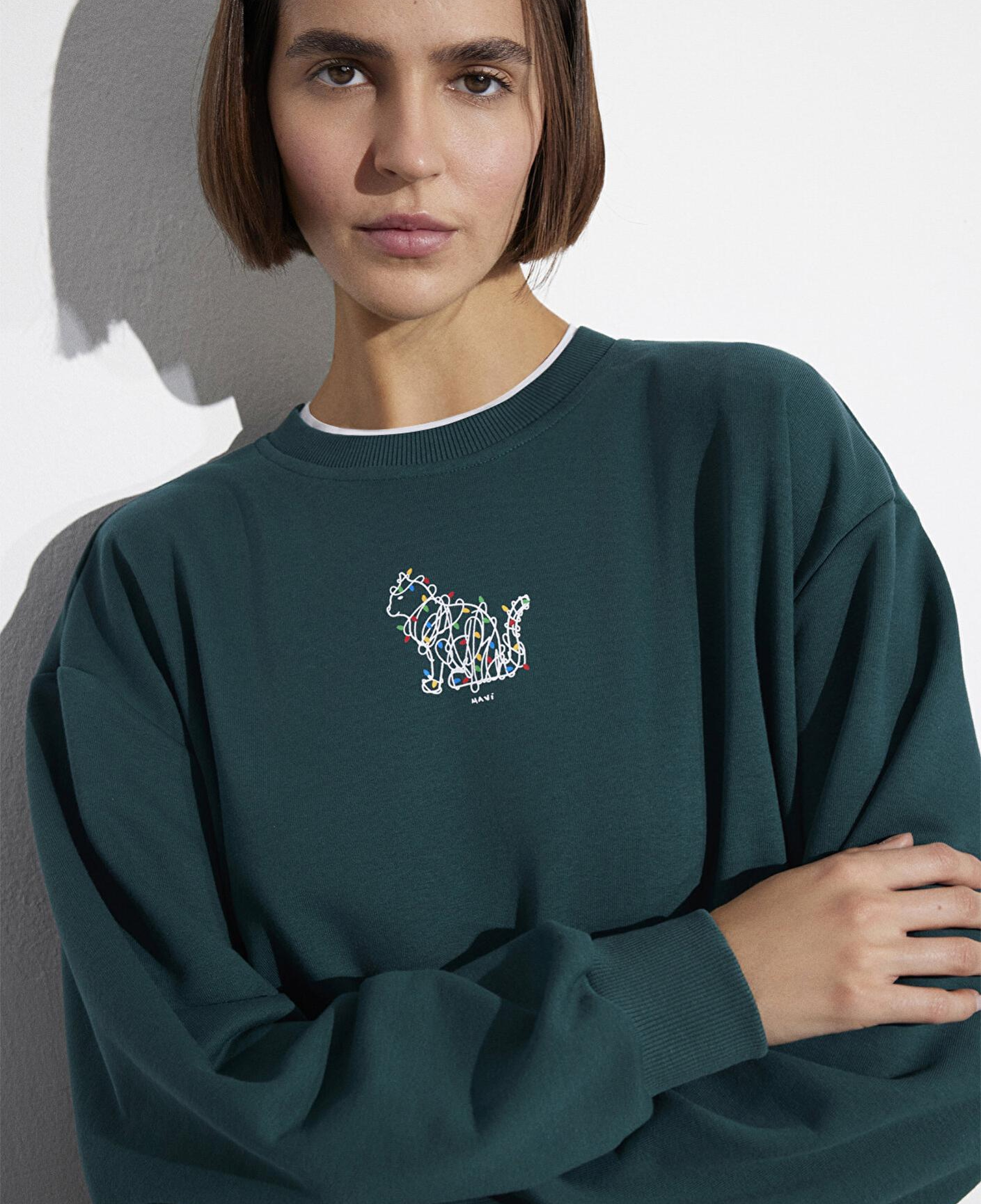 Mavi Yılbaşı Temalı Yeşil Sweatshirt 1S10500-71932