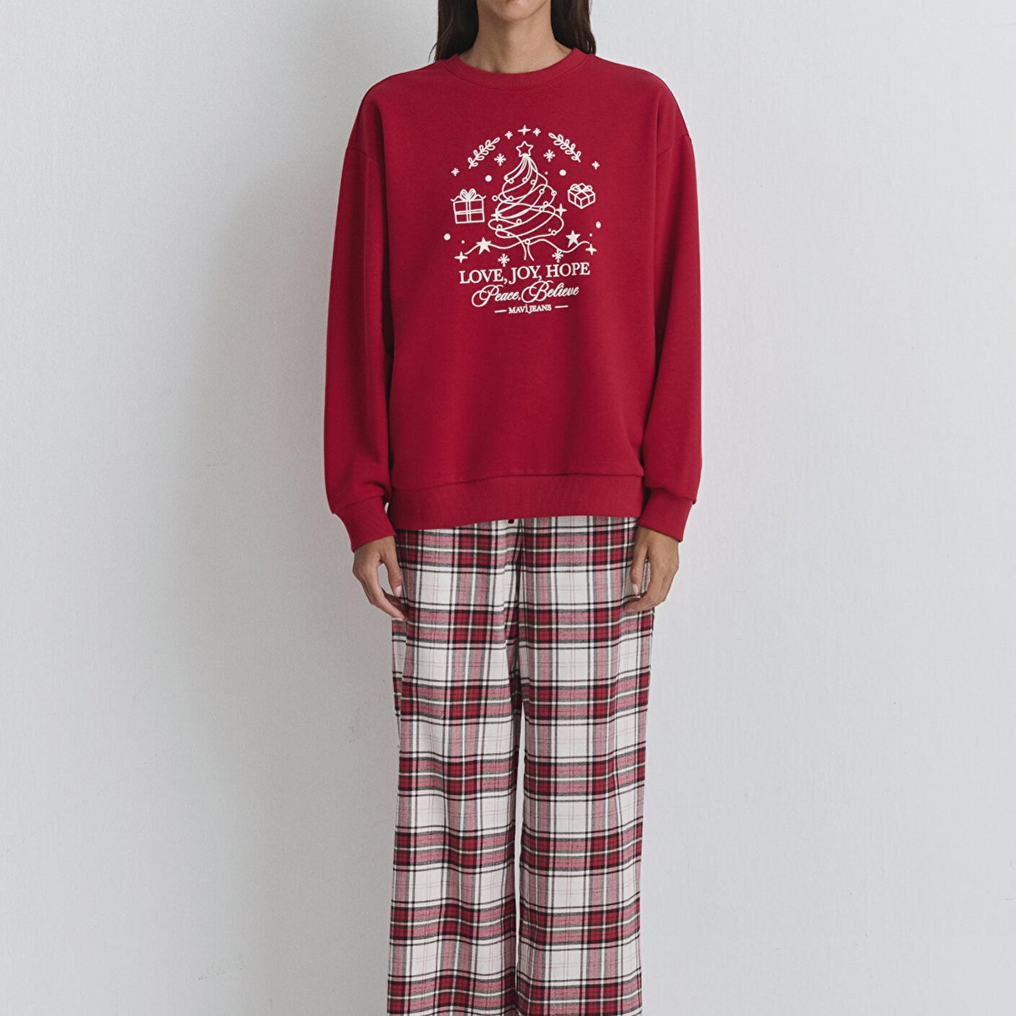 Mavi Yılbaşı Temalı Kırmızı Sweatshirt 1S10507-70390