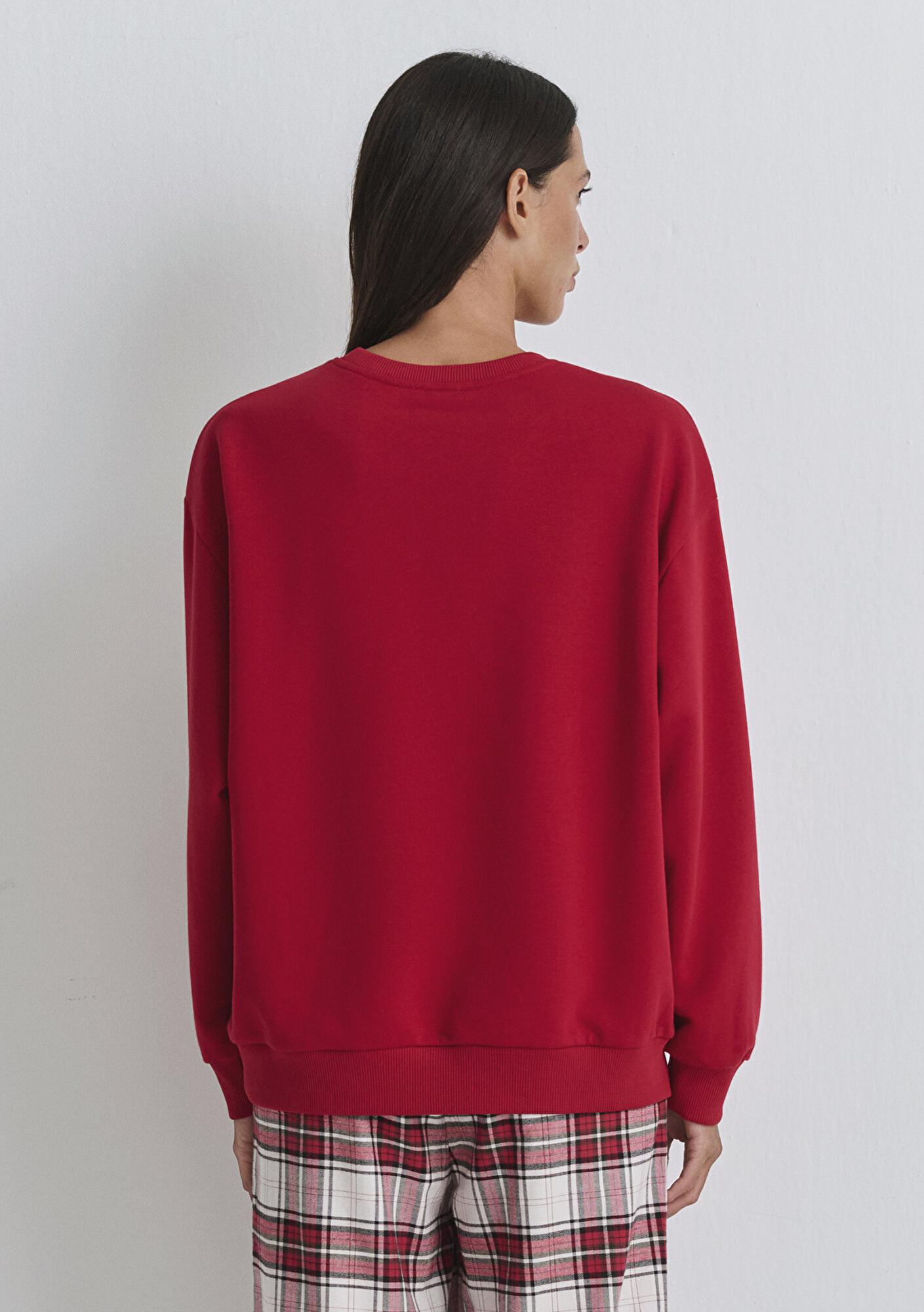 Mavi Yılbaşı Temalı Kırmızı Sweatshirt 1S10507-70390