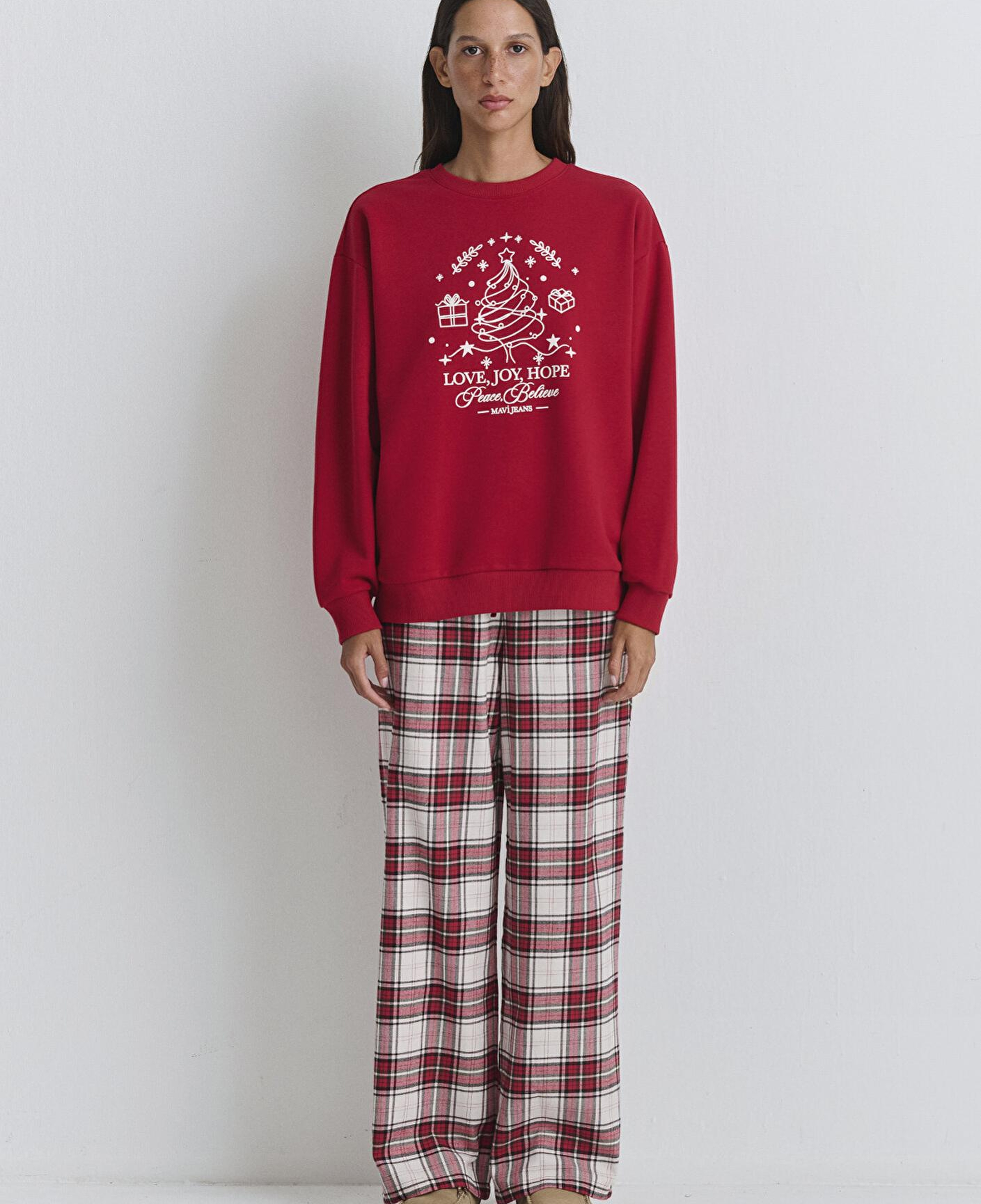 Mavi Yılbaşı Temalı Kırmızı Sweatshirt 1S10507-70390