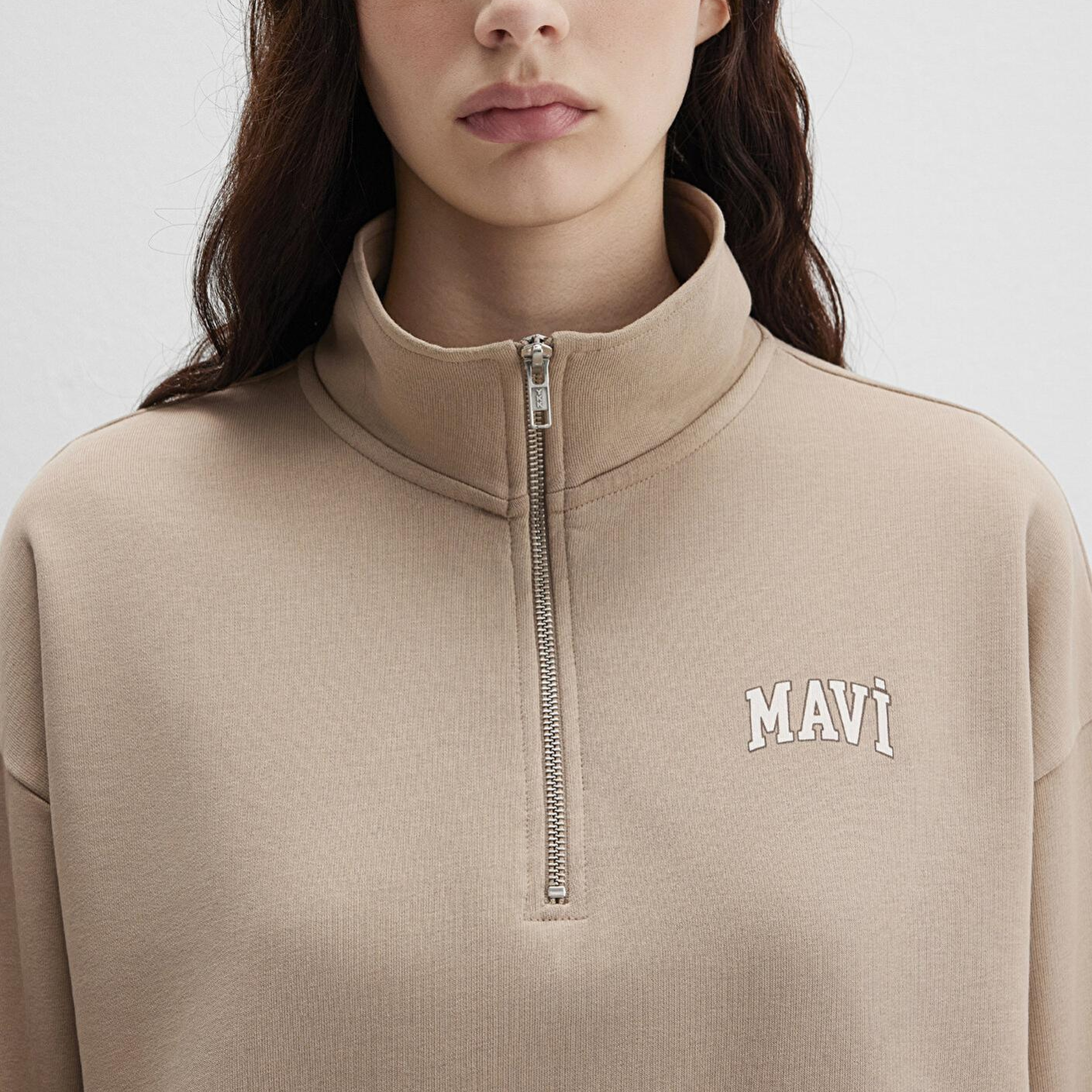Mavi Mavi Logo Baskılı Bej Sweatshirt 1S10179-70344