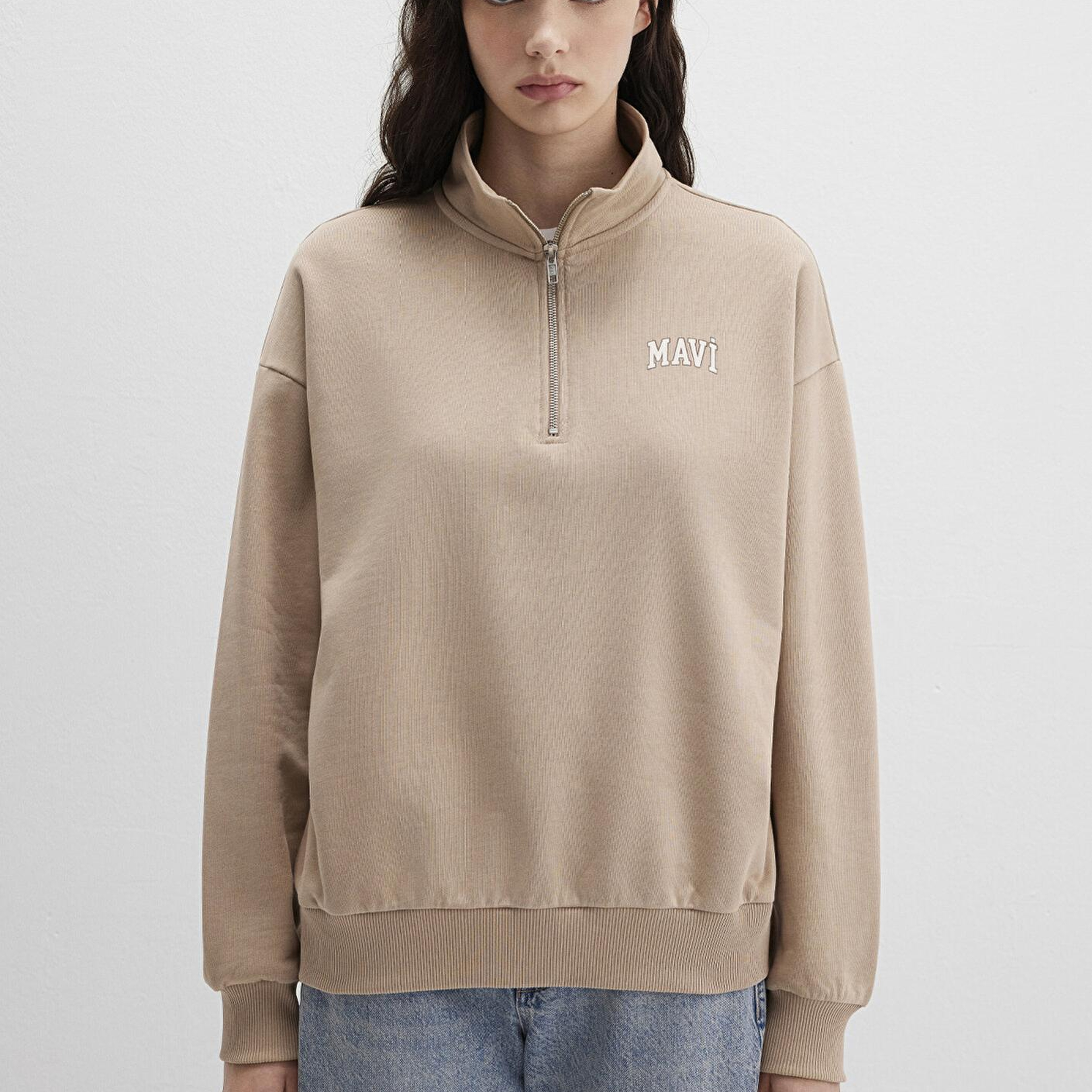 Mavi Mavi Logo Baskılı Bej Sweatshirt 1S10179-70344