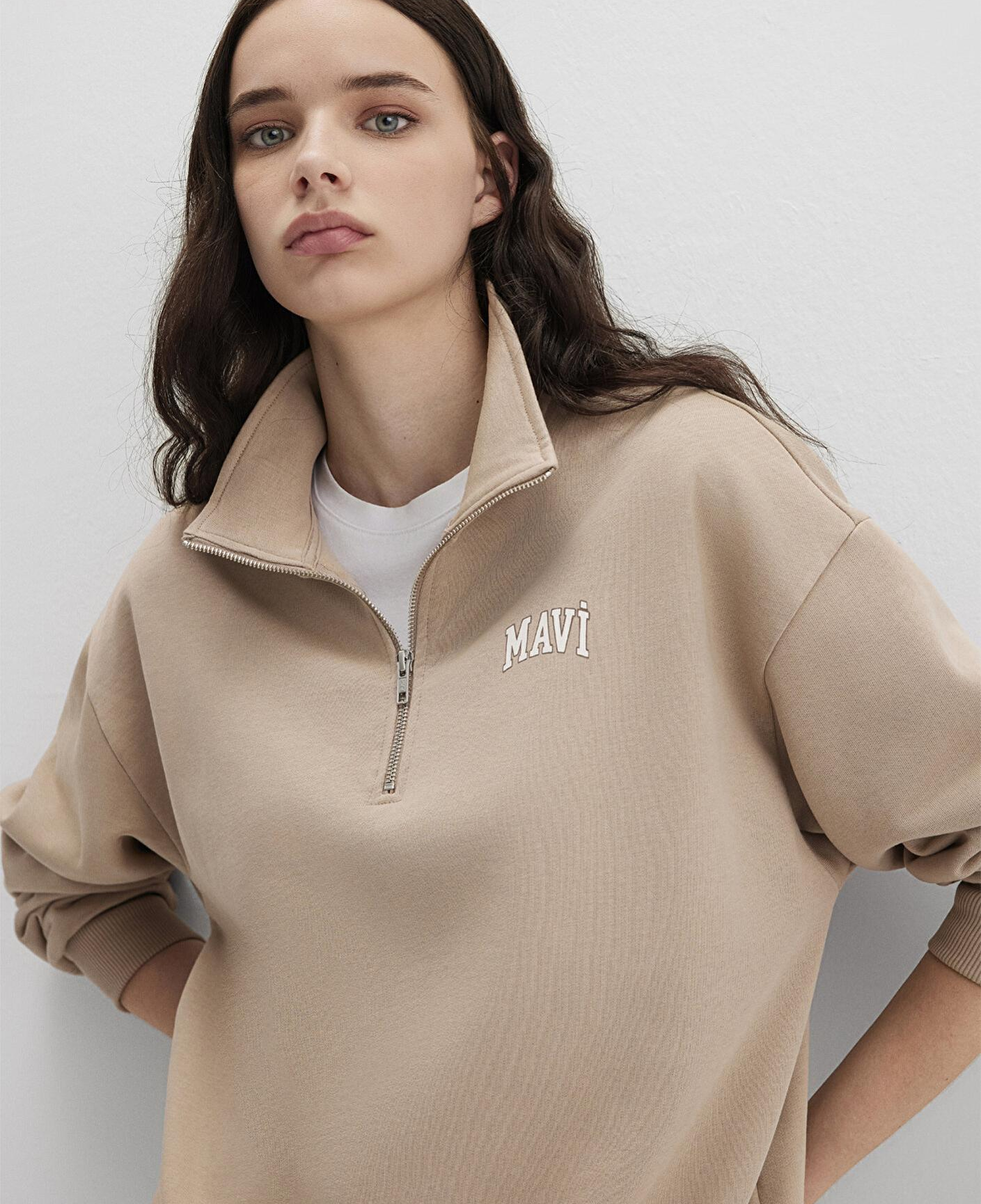 Mavi Mavi Logo Baskılı Bej Sweatshirt 1S10179-70344