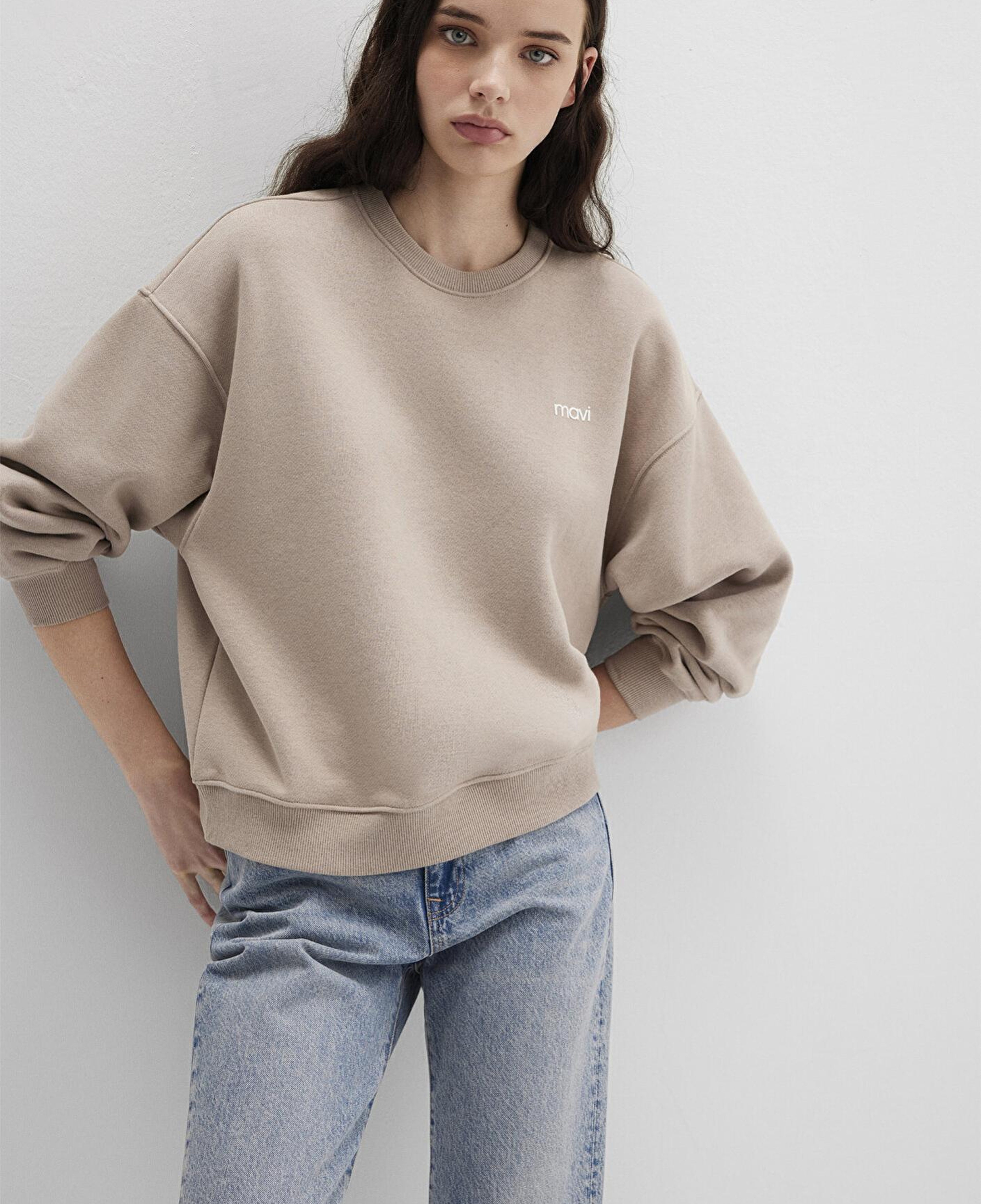 Mavi Mavi Logo Baskılı Bej Sweatshirt 1S10490-70344