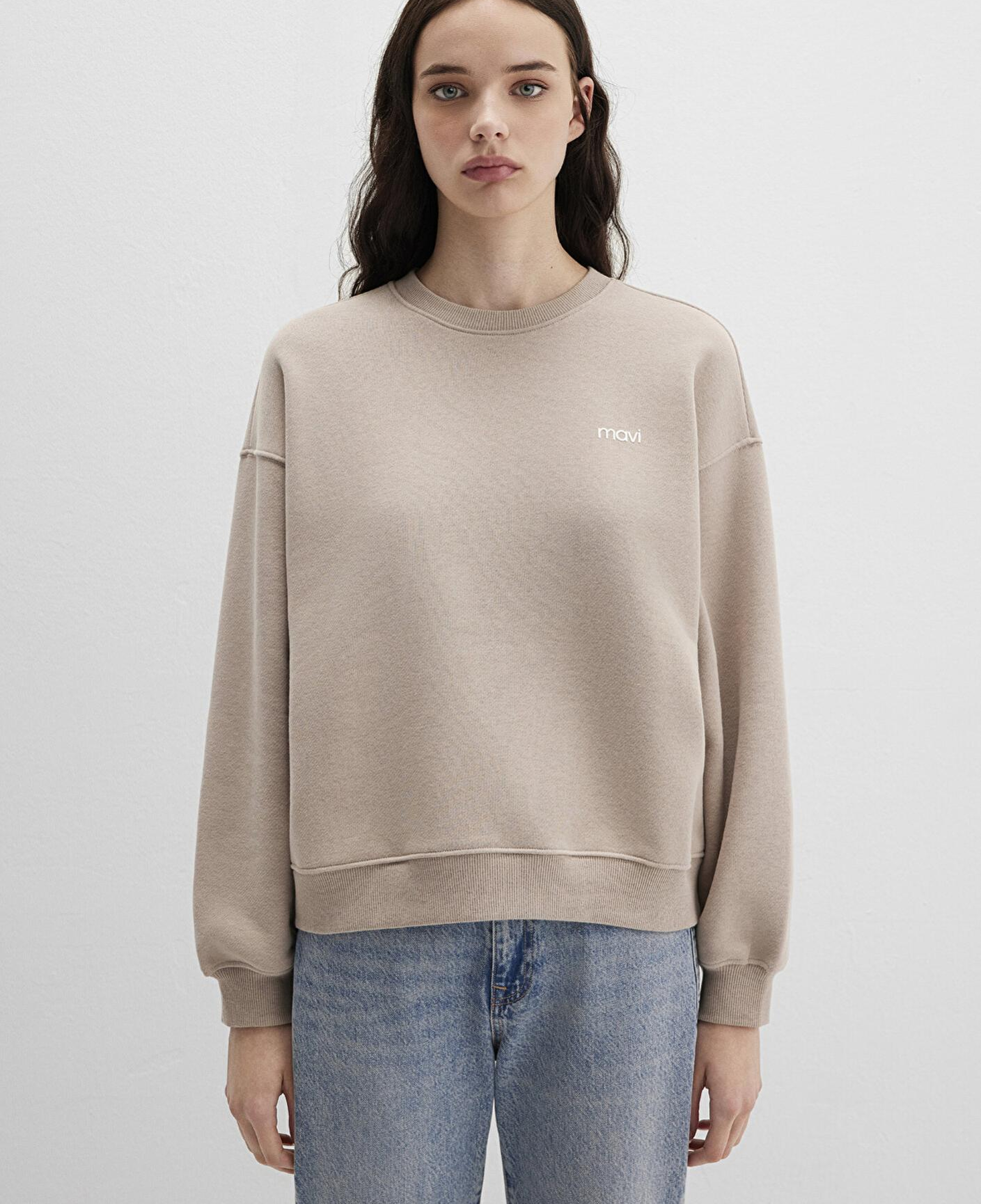 Mavi Mavi Logo Baskılı Bej Sweatshirt 1S10490-70344