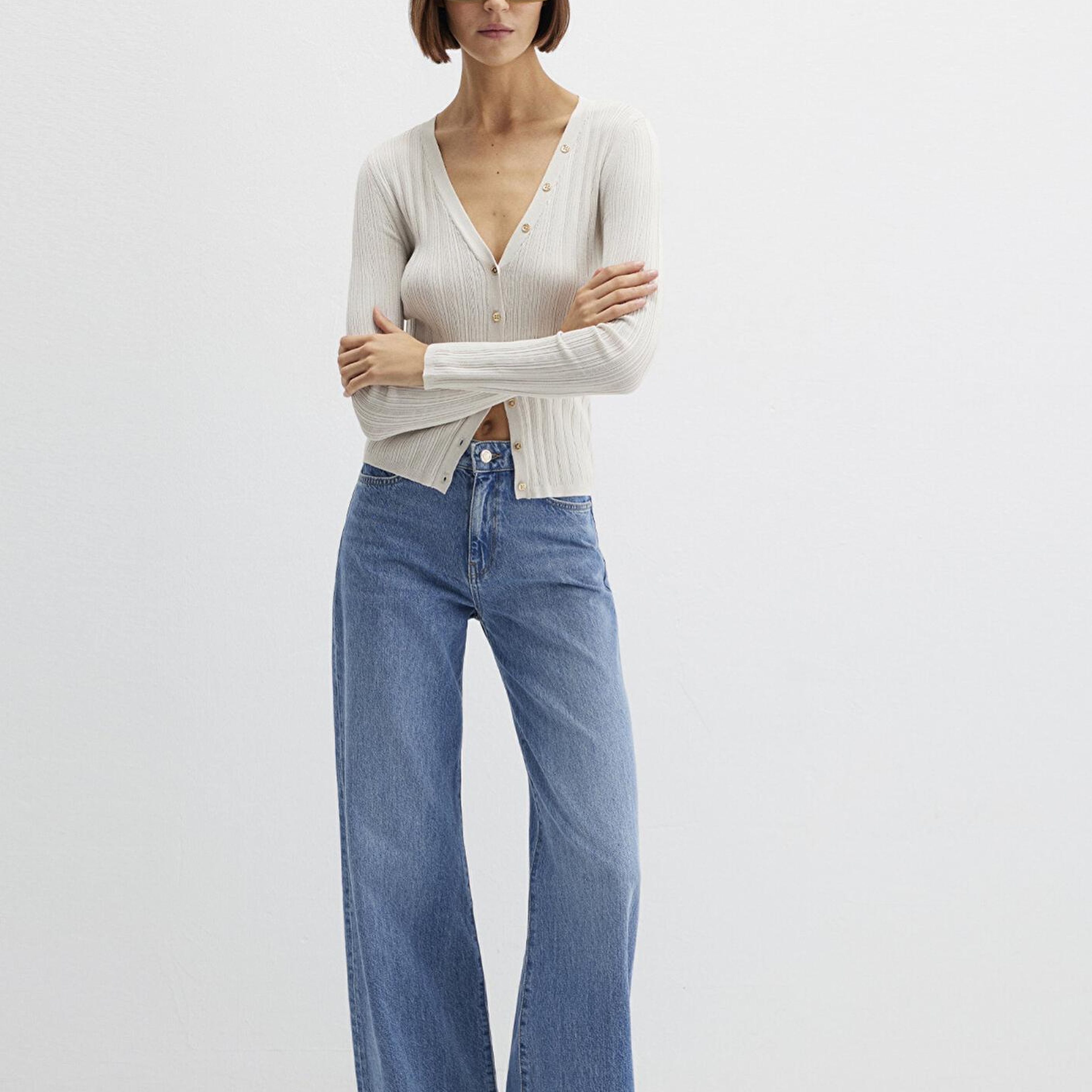 Mavi Ekru Hırka Fitted / Vücuda Oturan Kesim 1710864-80194